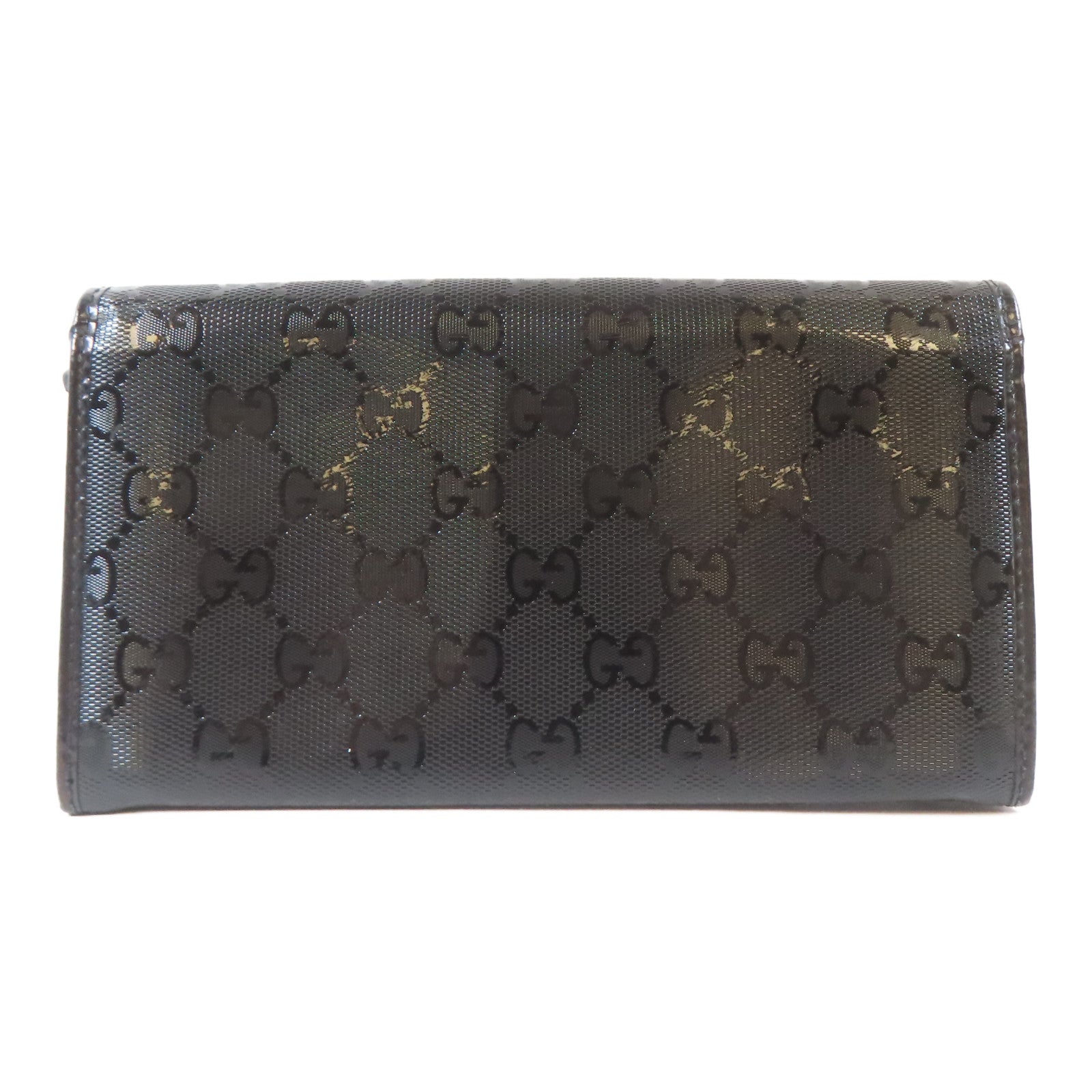 GUCCI 塗層帆布Long Wallet黑扣長錢包黑色