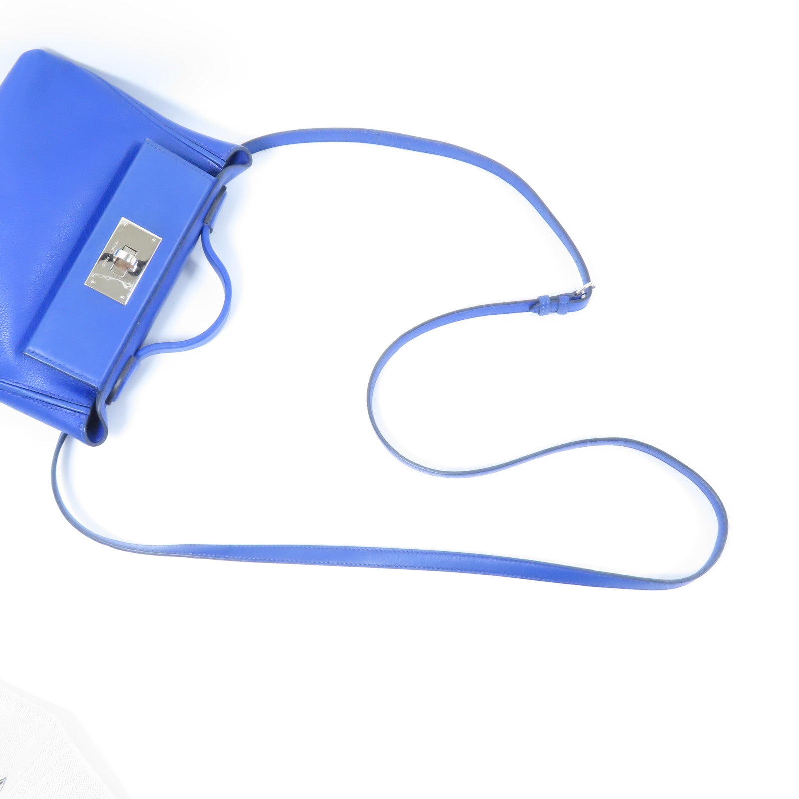 HERMES Evercolor/Swift皮革24/24 Mini銀扣手挽肩背兩用袋Bleu Royal
