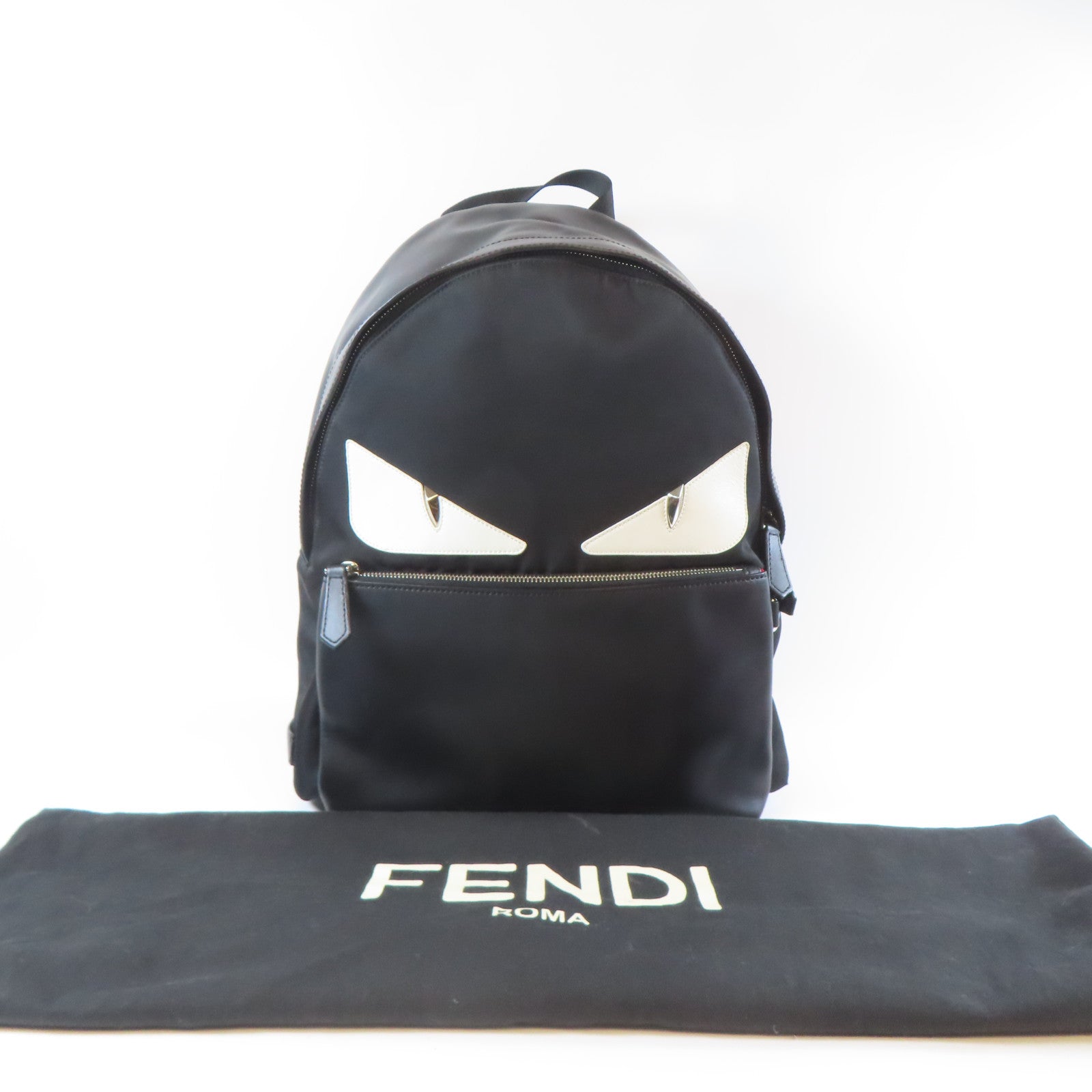 FENDI 牛皮皮革Backpack銀扣背包黑色