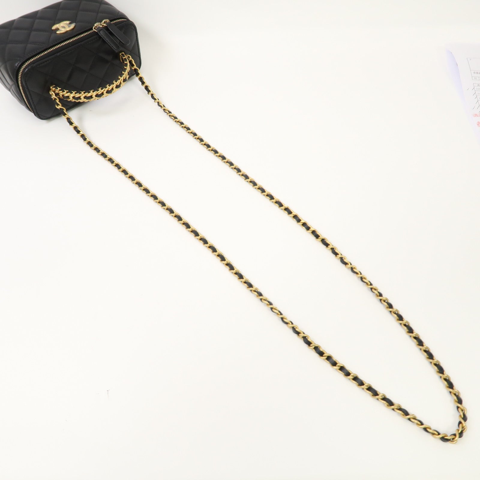 CHANEL 菱格羊皮皮革Small Vanity Case金扣手挽肩背兩用袋黑色