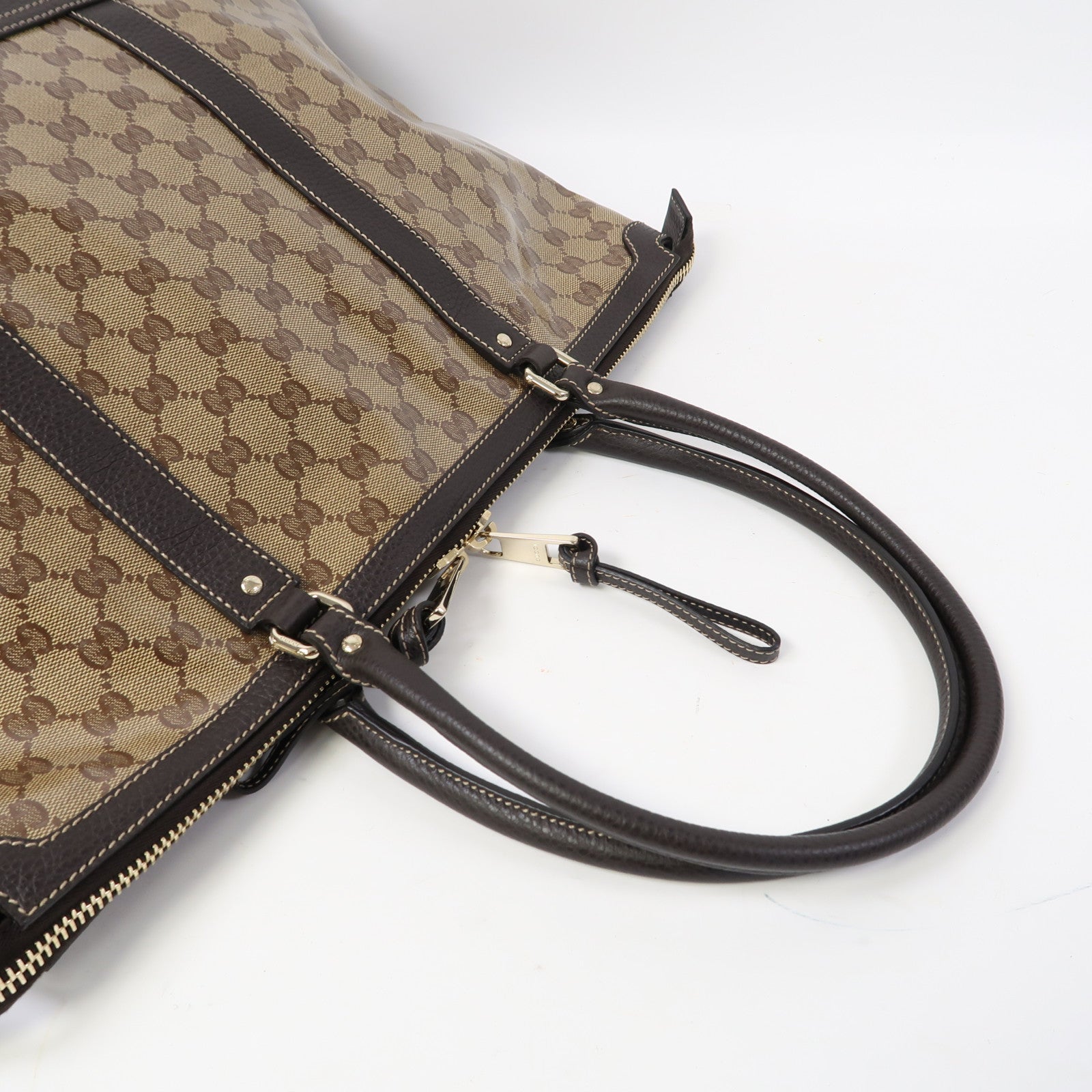 GUCCI 【激減優惠】塗層帆布Crystal Shopping Tote金扣肩背袋啡色