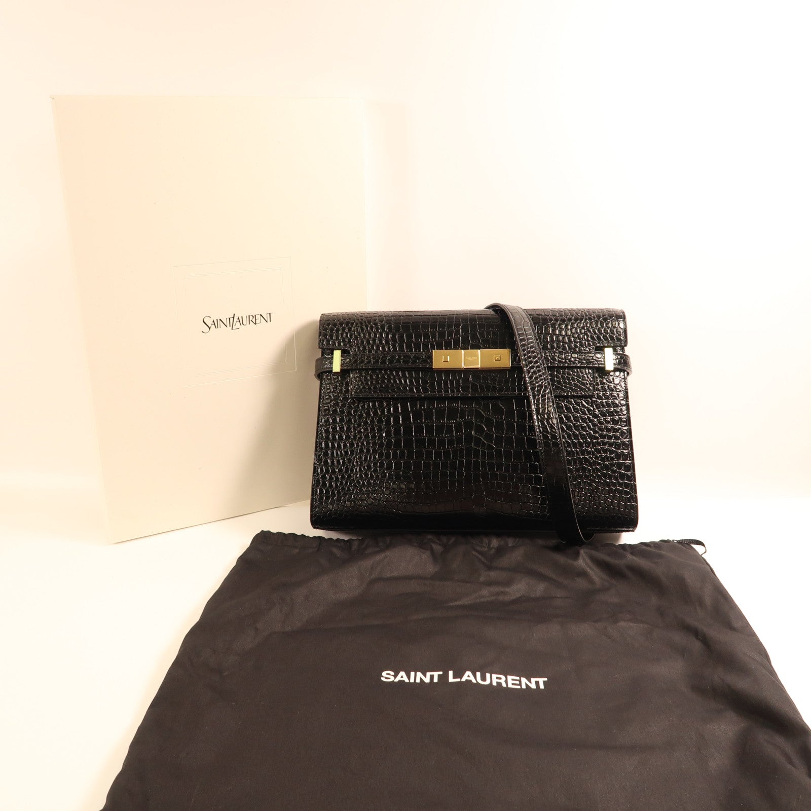 SAINT LAURENT 鱷魚皮革Manhattan In Box金扣肩背袋