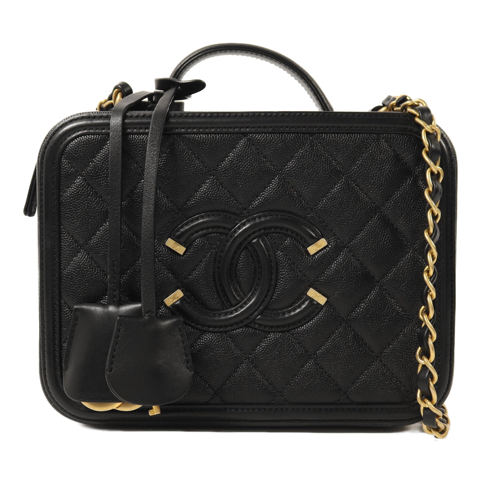 CHANEL 牛皮皮革Vanity Case金扣鏈帶肩背袋