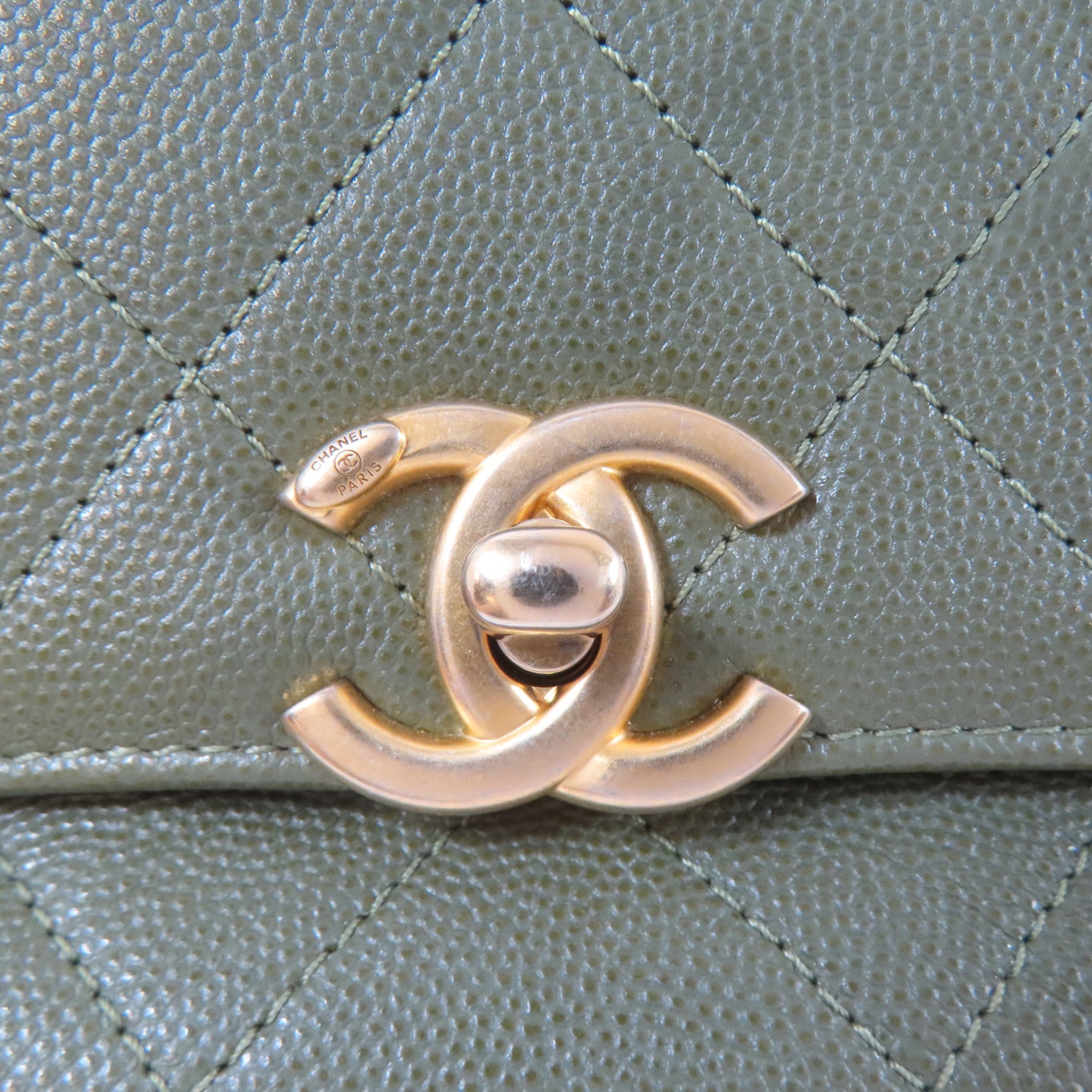 CHANEL 【激減優惠】菱格牛皮皮革21B Flap Bag金扣鏈帶手挽肩背兩用袋綠色