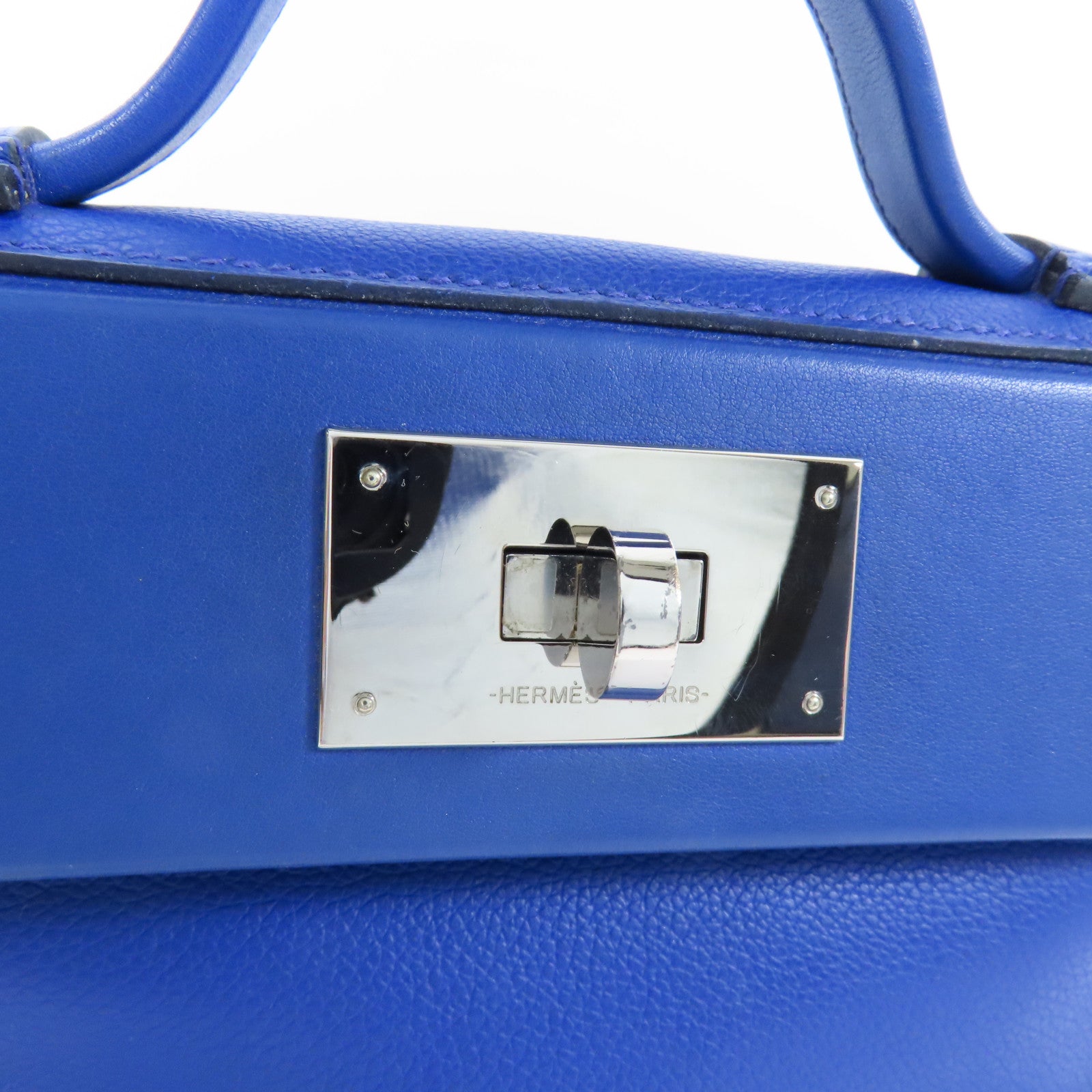 HERMES Evercolor/Swift皮革24/24 Mini銀扣手挽肩背兩用袋Bleu Royal