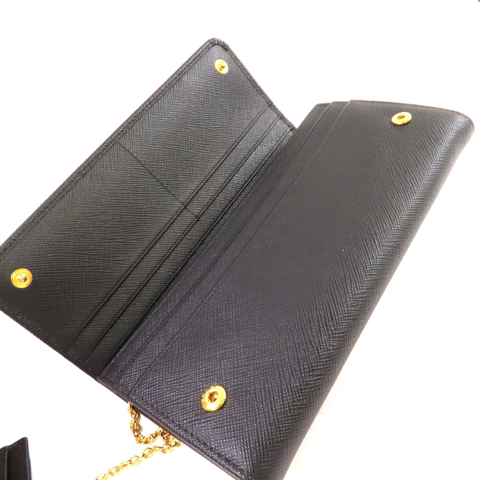 PRADA 【激減優惠】Saffiano皮革Long Wallet金扣長錢包黑色