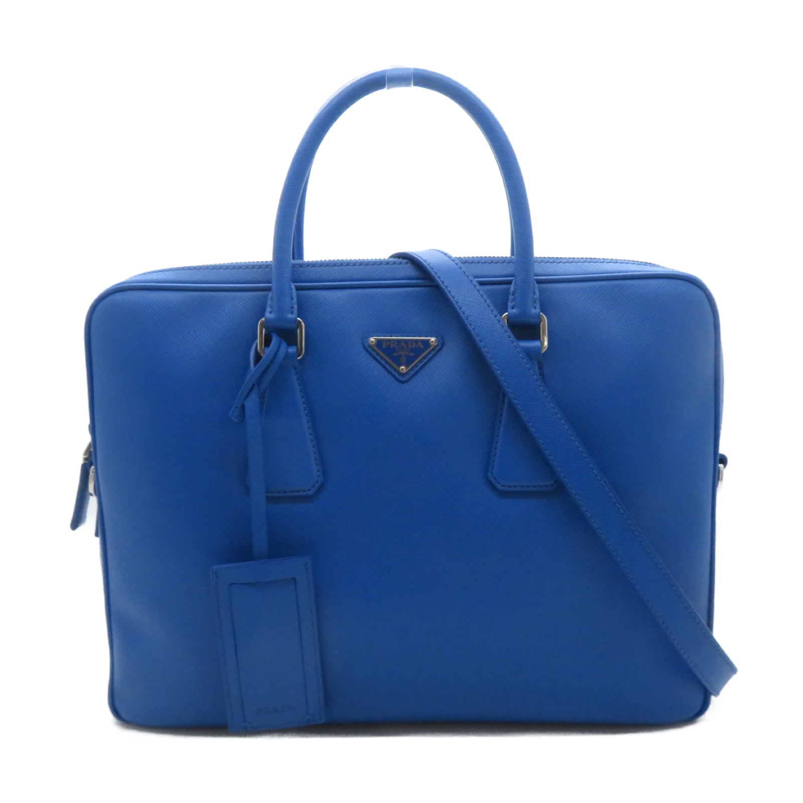 PRADA 【激減優惠】Saffiano皮革Business Bag銀扣公事包藍色