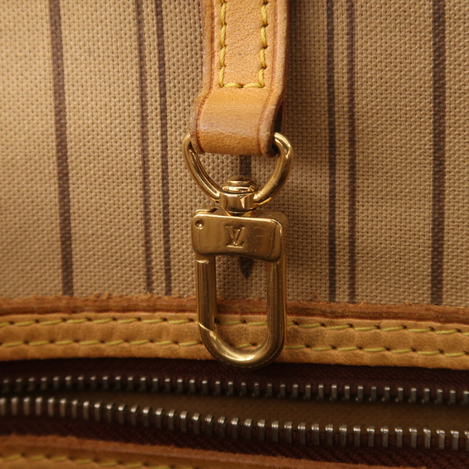 LOUIS VUITTON Monogram Neverfull GM金扣手挽袋棕色