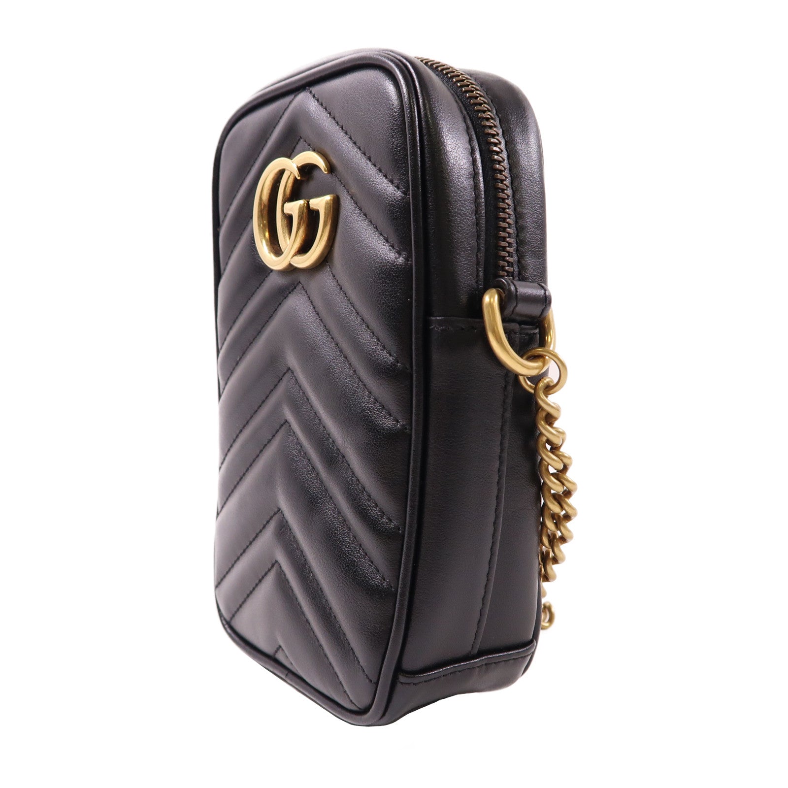 GUCCI 牛皮皮革GG Marnont Mini Bag金扣鏈帶肩背袋黑色