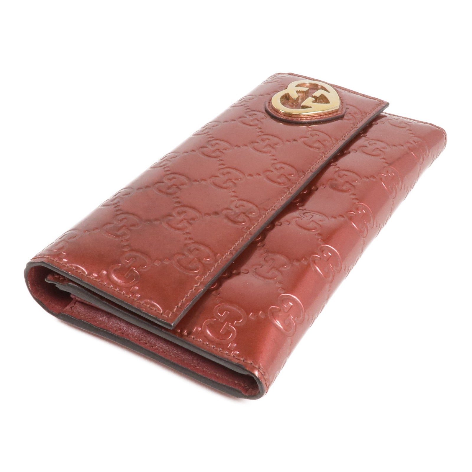 GUCCI 漆皮皮革Lovely Heart Continental Wallet金扣長錢包