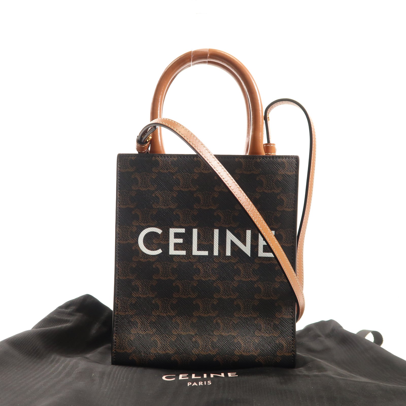 CELINE 塗層帆布Mini Vertical Cabas Tote金扣手挽肩背兩用袋