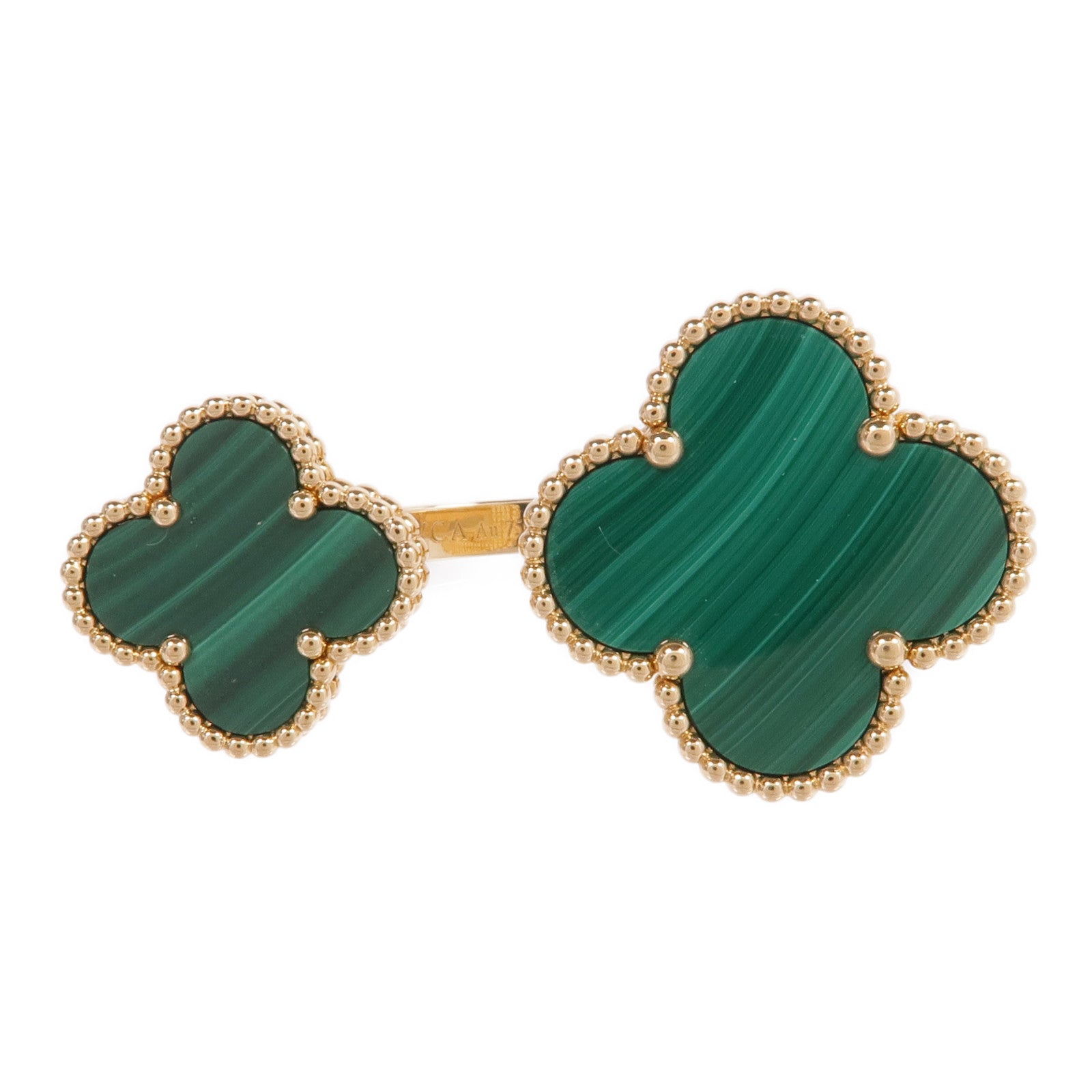 Van Cleef & Arpels 18K黃金Magic Alhambra Between the Finger Ring孔雀石戒指VCA#54/US#6.75