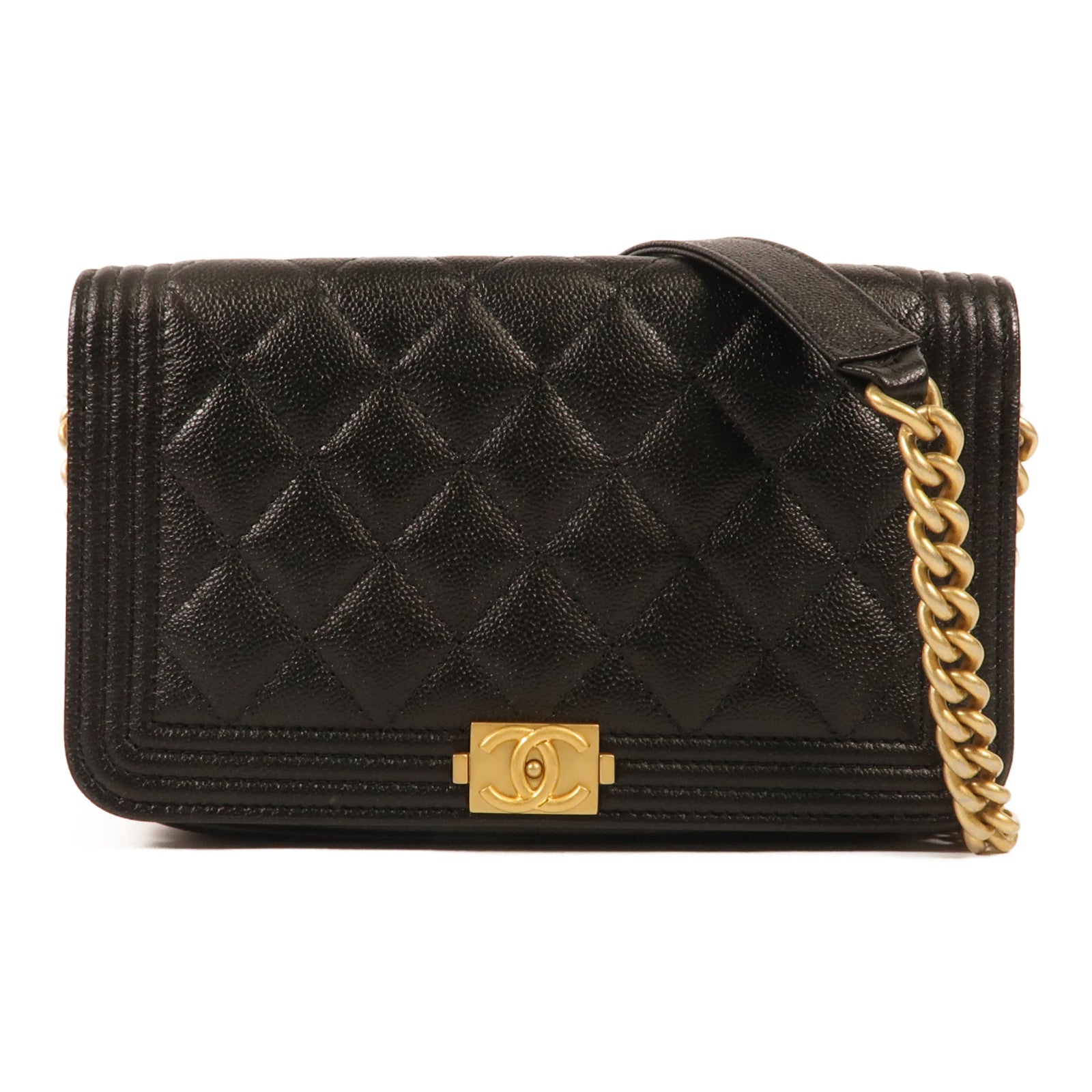 CHANEL 牛皮皮革Boy WOC Wallet On Chain金扣鏈帶肩背袋