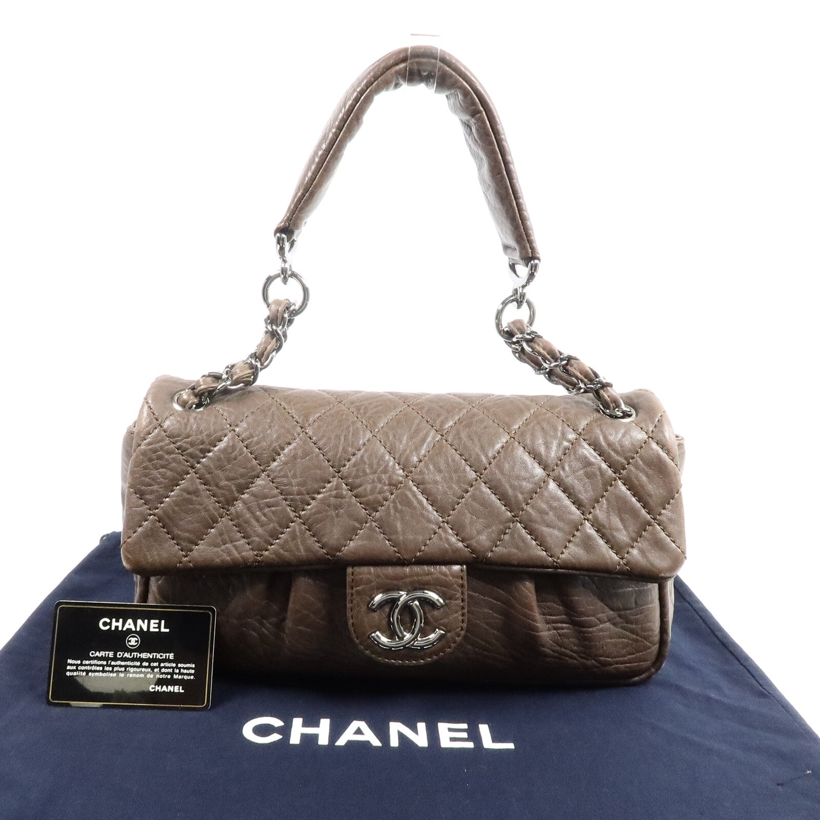 CHANEL 牛皮皮革Shoulder Bag銀扣鏈帶肩背袋