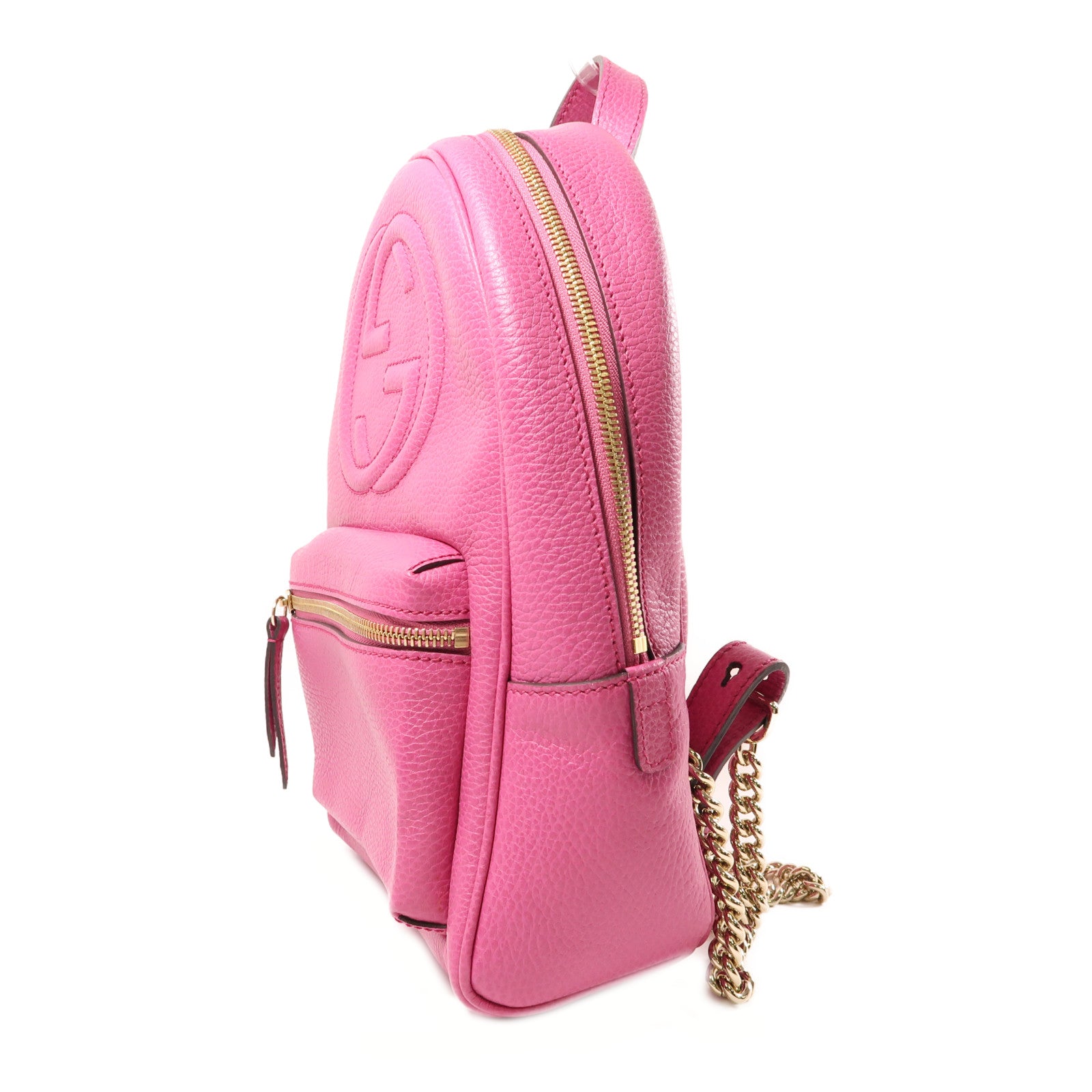 GUCCI 牛皮皮革Backpack金扣鏈帶背包桃紅色