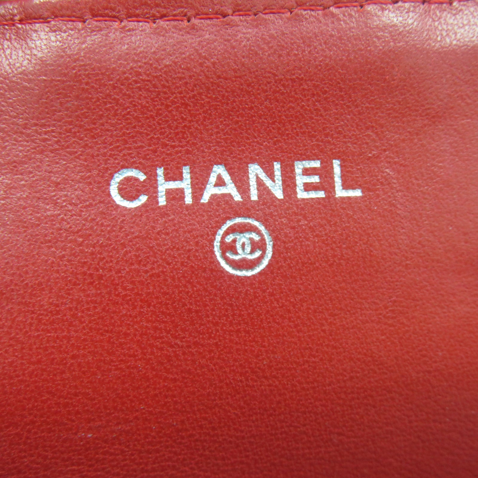 CHANEL 【清倉大減價】菱格羊皮皮革Coin Purse銀扣零錢包紅色