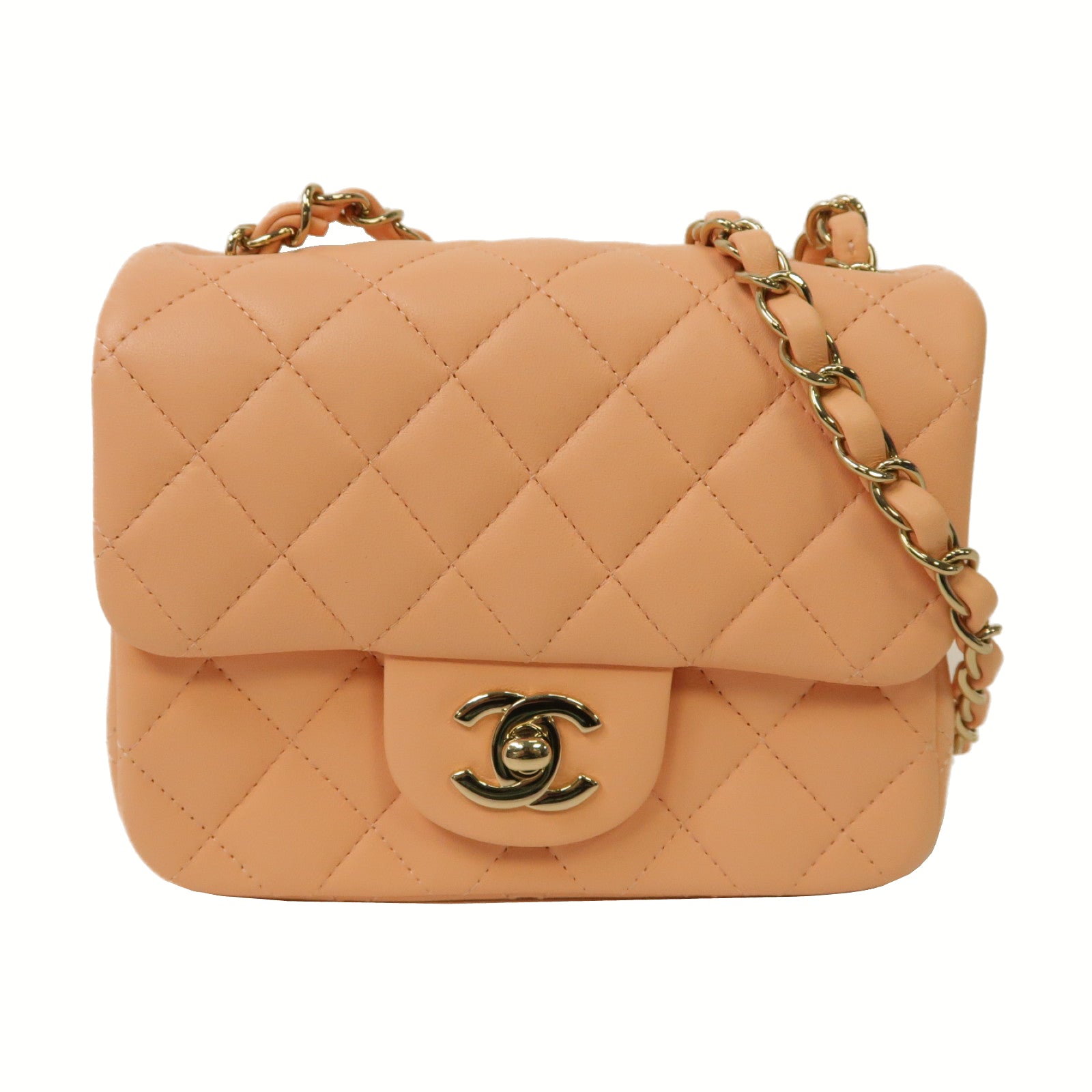 CHANEL 【激減優惠】菱格羊皮皮革Classic 17金扣手肩背袋粉紅色