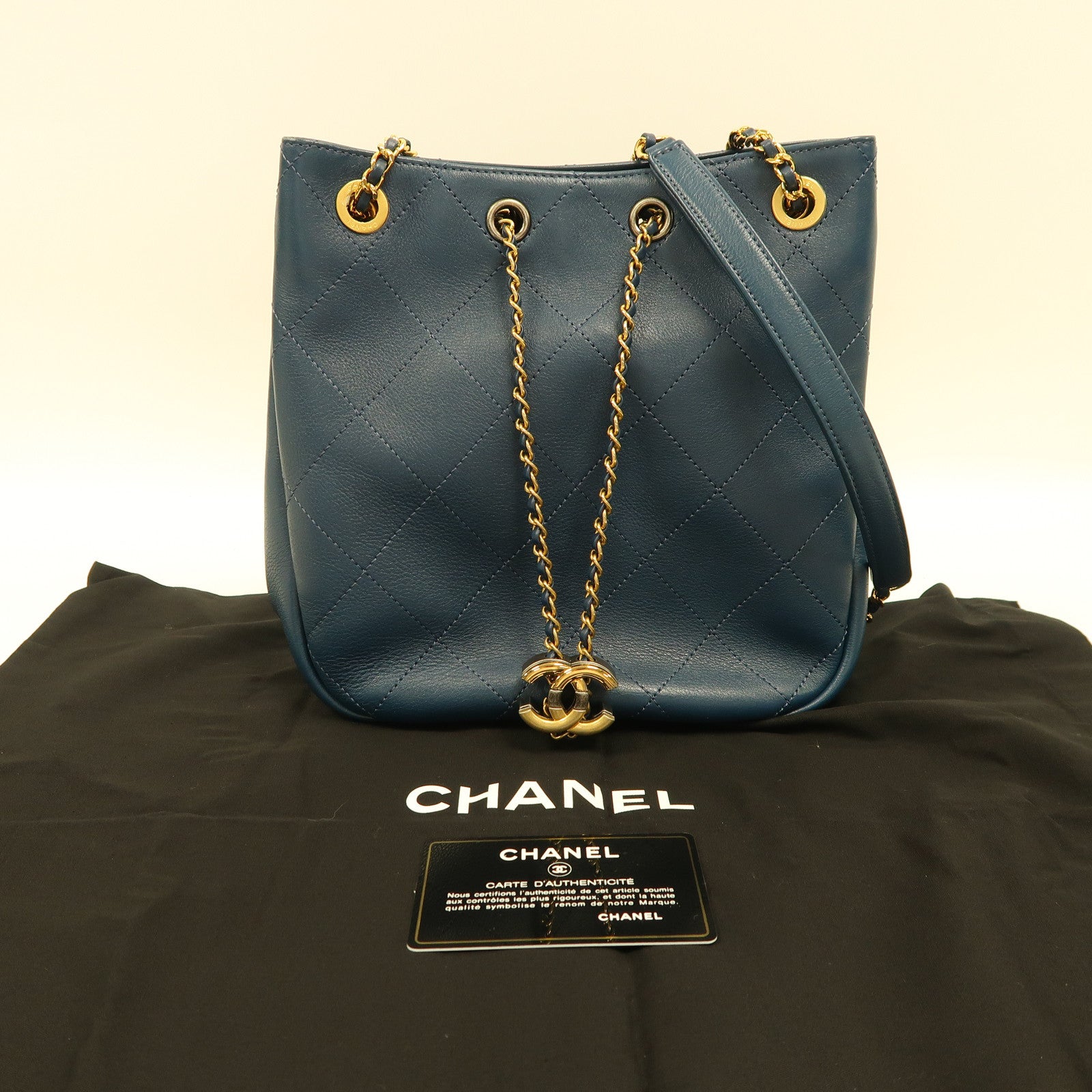 CHANEL 【激減優惠】菱格牛皮皮革Shoulder Bag金扣鏈帶肩背袋藍色