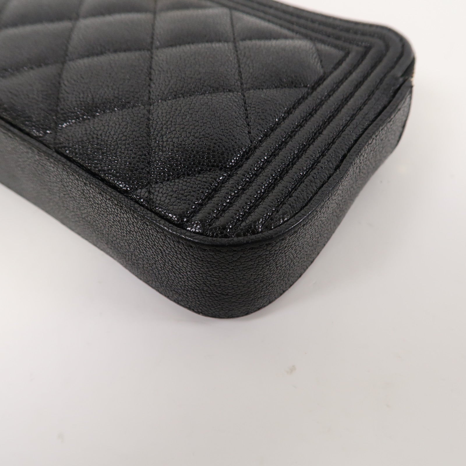 CHANEL 菱格牛皮皮革Boy Chanel WOC Double Zip Clutch金扣鏈帶肩背袋黑色