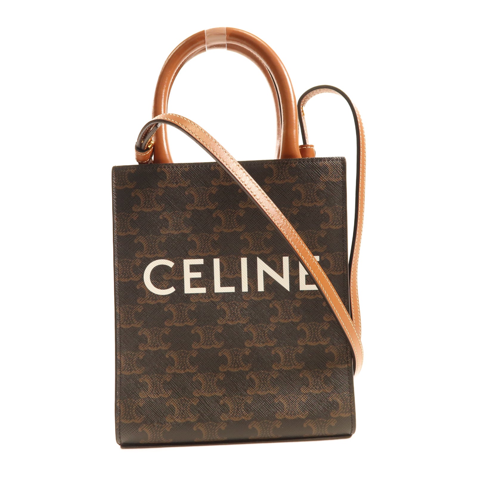 CELINE 塗層帆布Mini Vertical Cabas Tote金扣手挽肩背兩用袋
