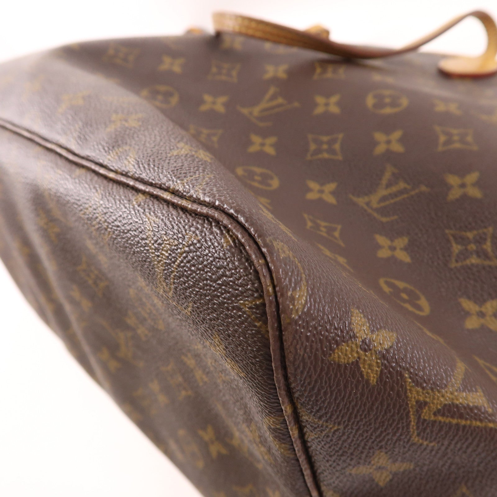 LOUIS VUITTON Monogram Neverfull GM金扣手挽袋棕色