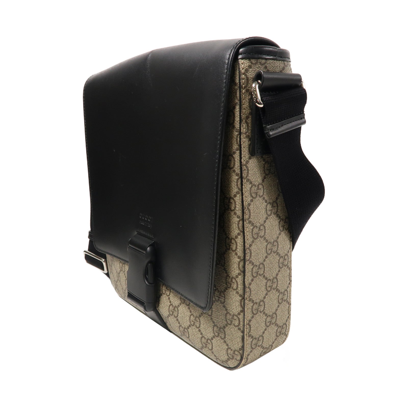 GUCCI 【激減優惠】塗層帆布Shoulder Bag銀扣肩背袋米色/黑色
