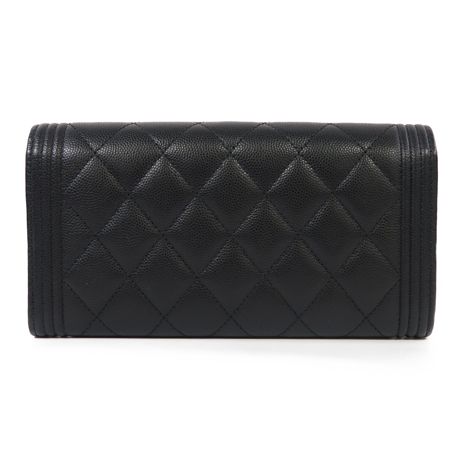 CHANEL 菱格牛皮皮革Boy Long Wallet金扣長錢包黑色