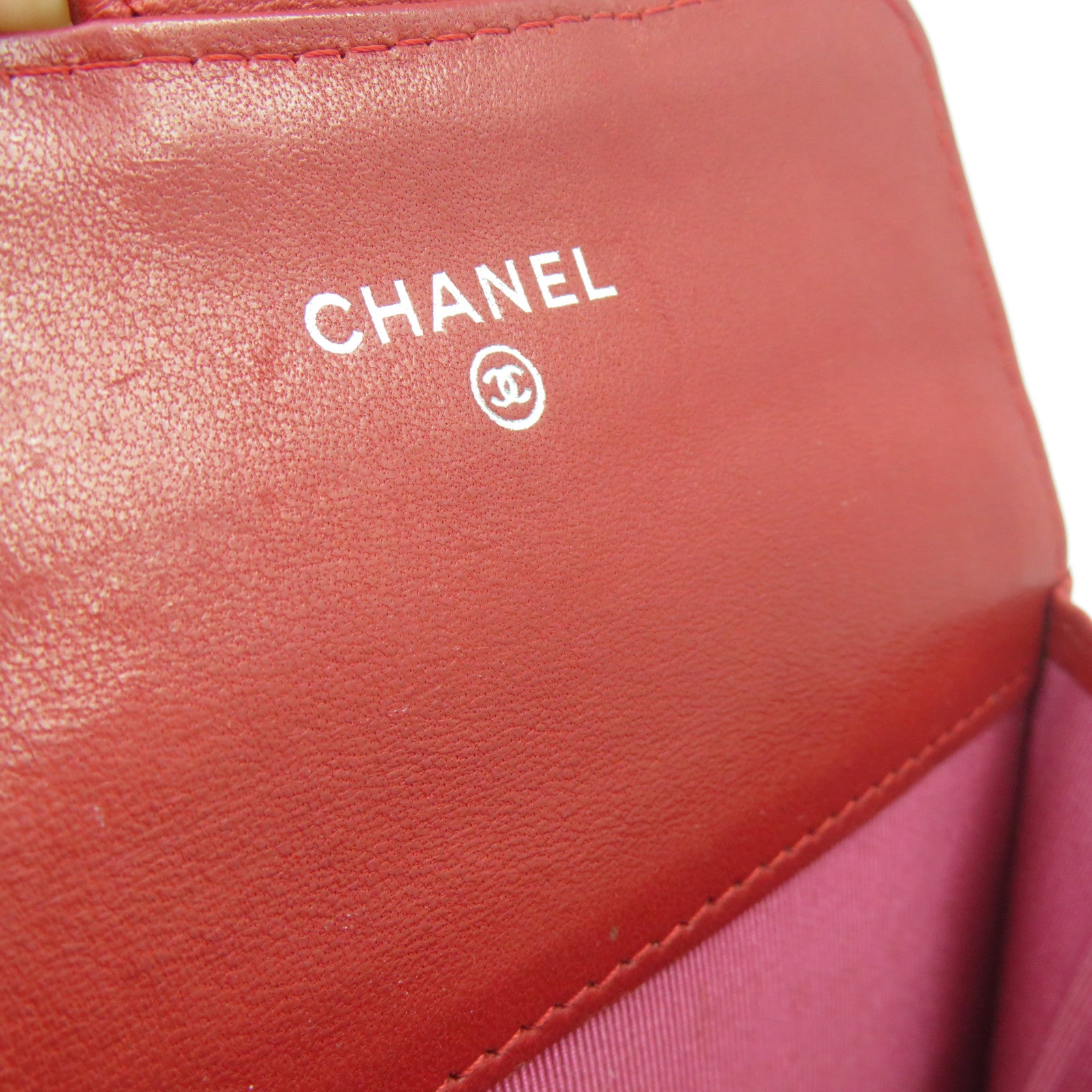 CHANEL 【清倉大減價】菱格羊皮皮革Coin Purse銀扣零錢包紅色