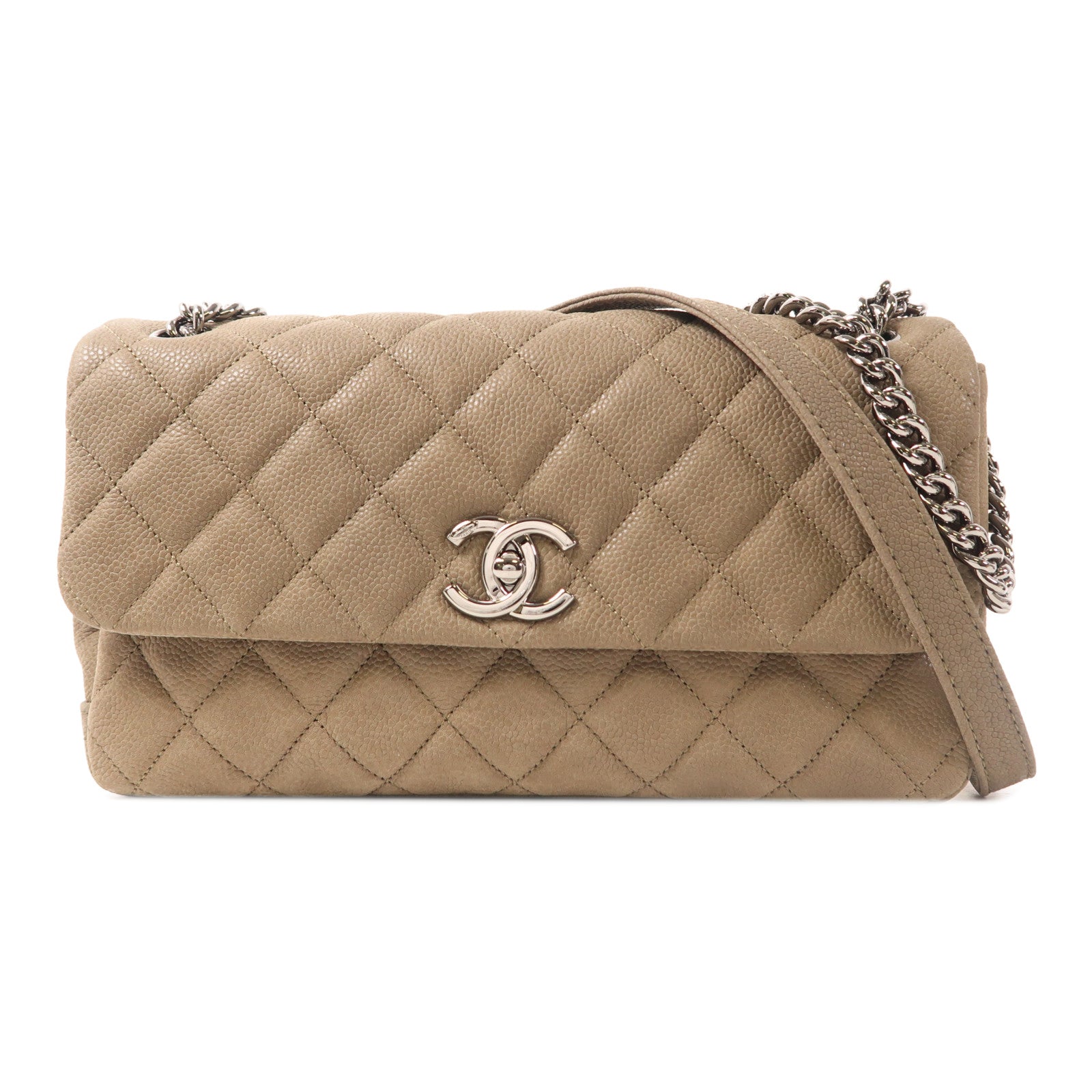 CHANEL 牛皮皮革Shoulder Bag銀扣肩背袋
