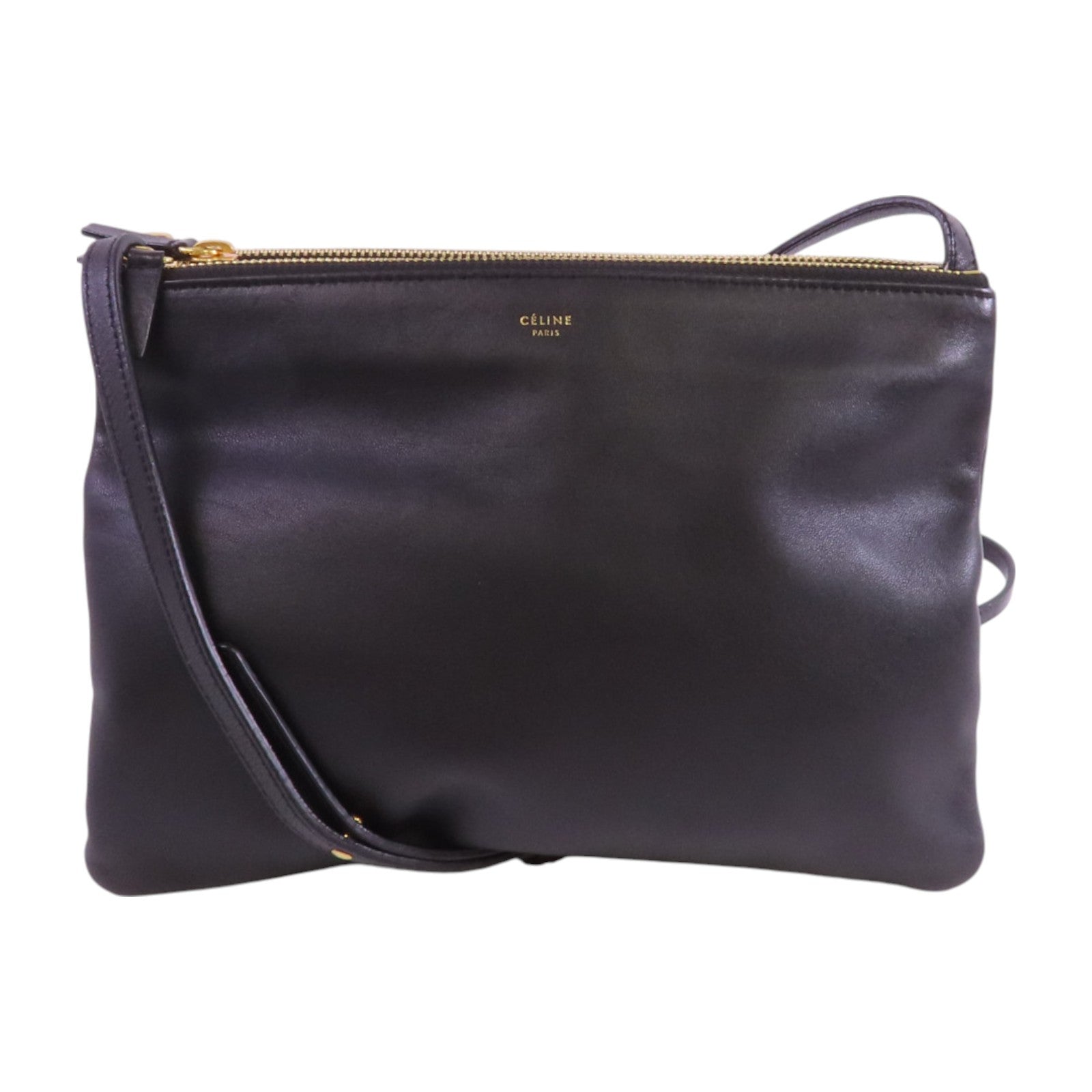 CELINE GHW Trio Shoulder Bag Crossbody Lambskin Leather