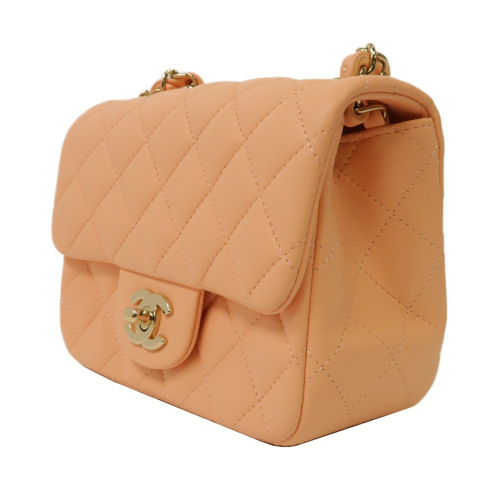 CHANEL 【激減優惠】菱格羊皮皮革Classic 17金扣手肩背袋粉紅色