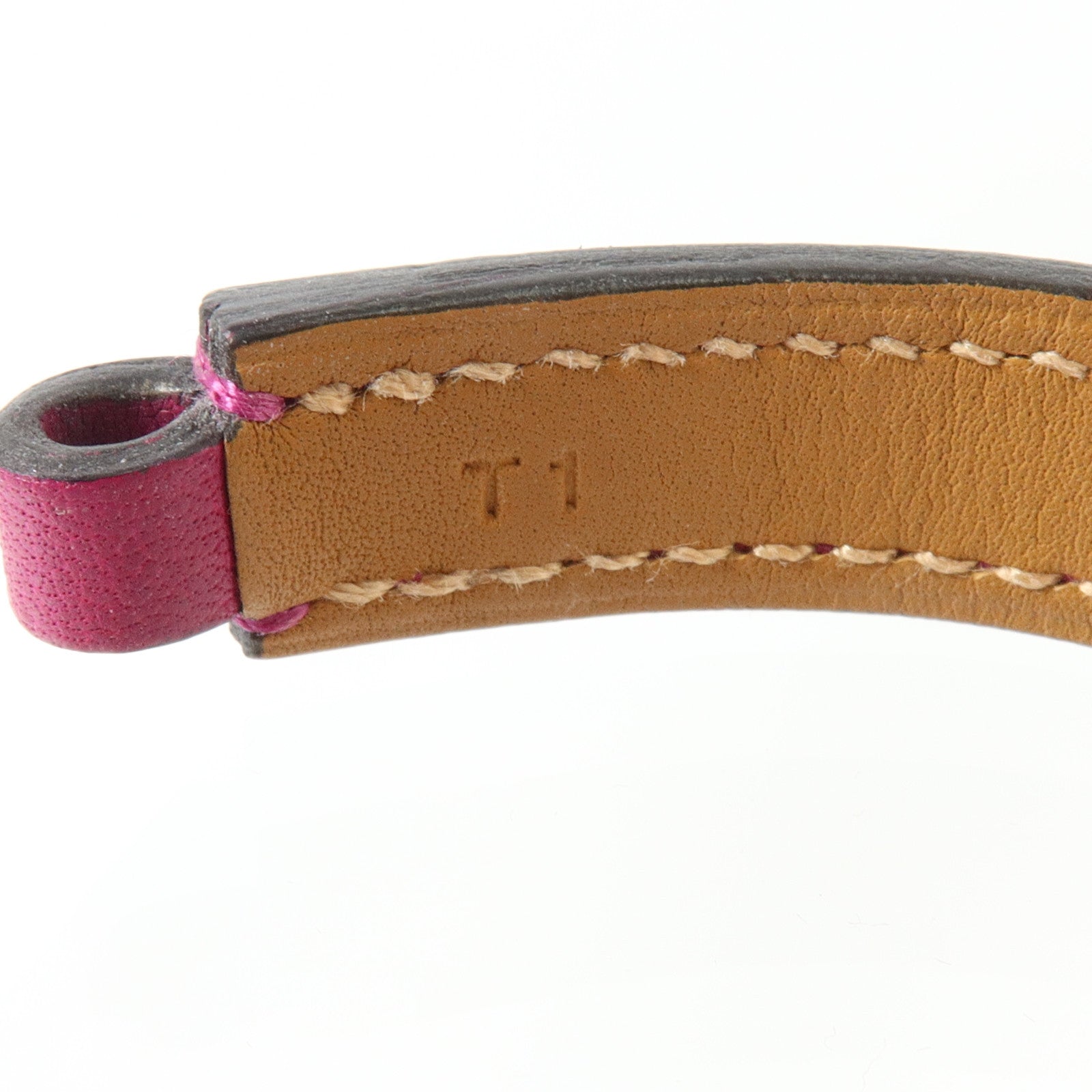 HERMES Swift皮革Rivale Double Tour Bangel金扣手鐲Rose Pourpre