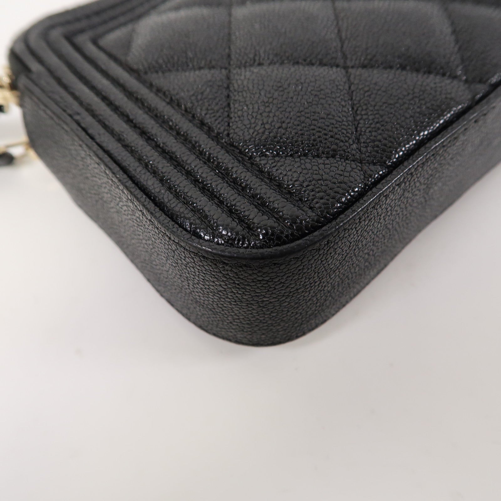 CHANEL 菱格牛皮皮革Boy Chanel WOC Double Zip Clutch金扣鏈帶肩背袋黑色