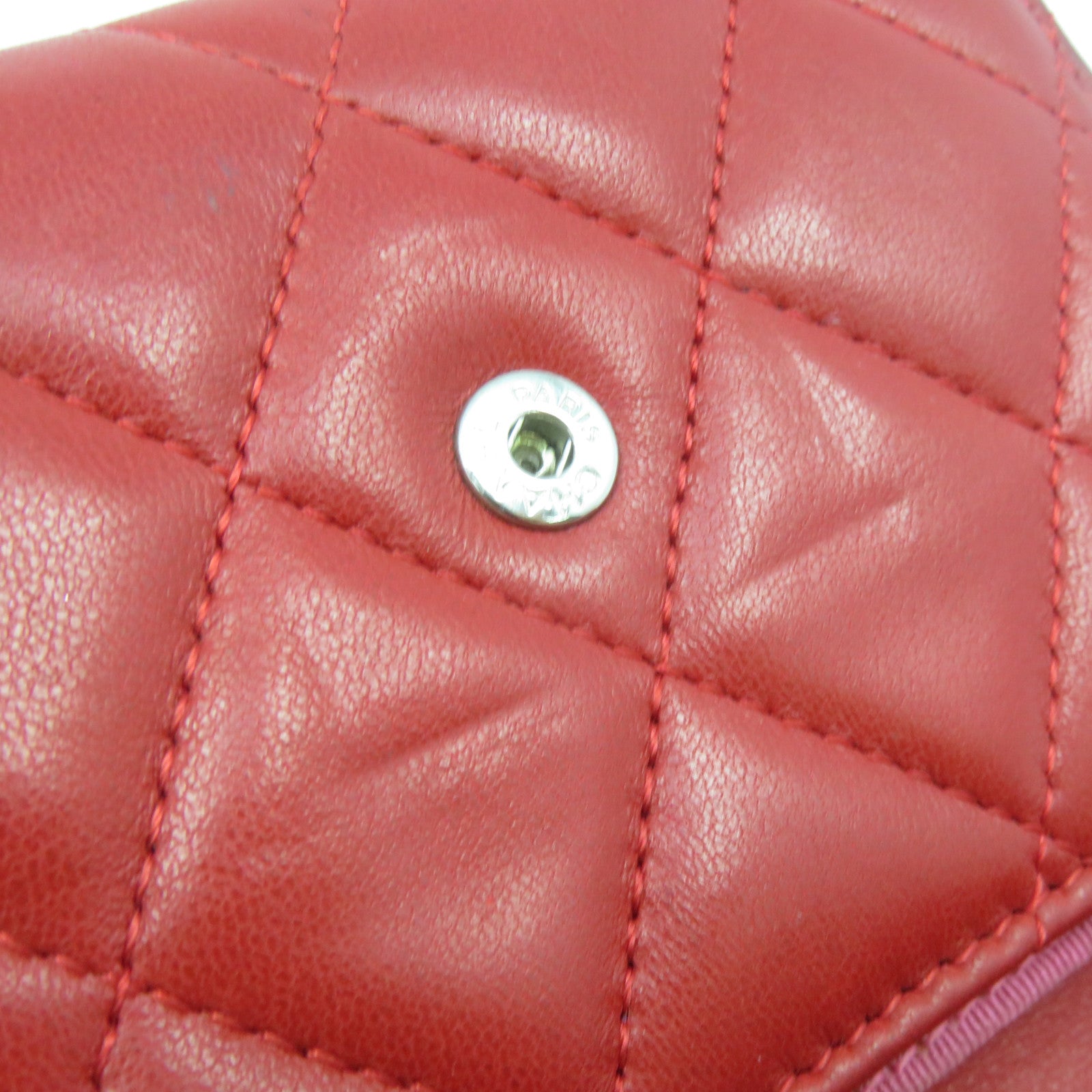 CHANEL 【清倉大減價】菱格羊皮皮革Coin Purse銀扣零錢包紅色