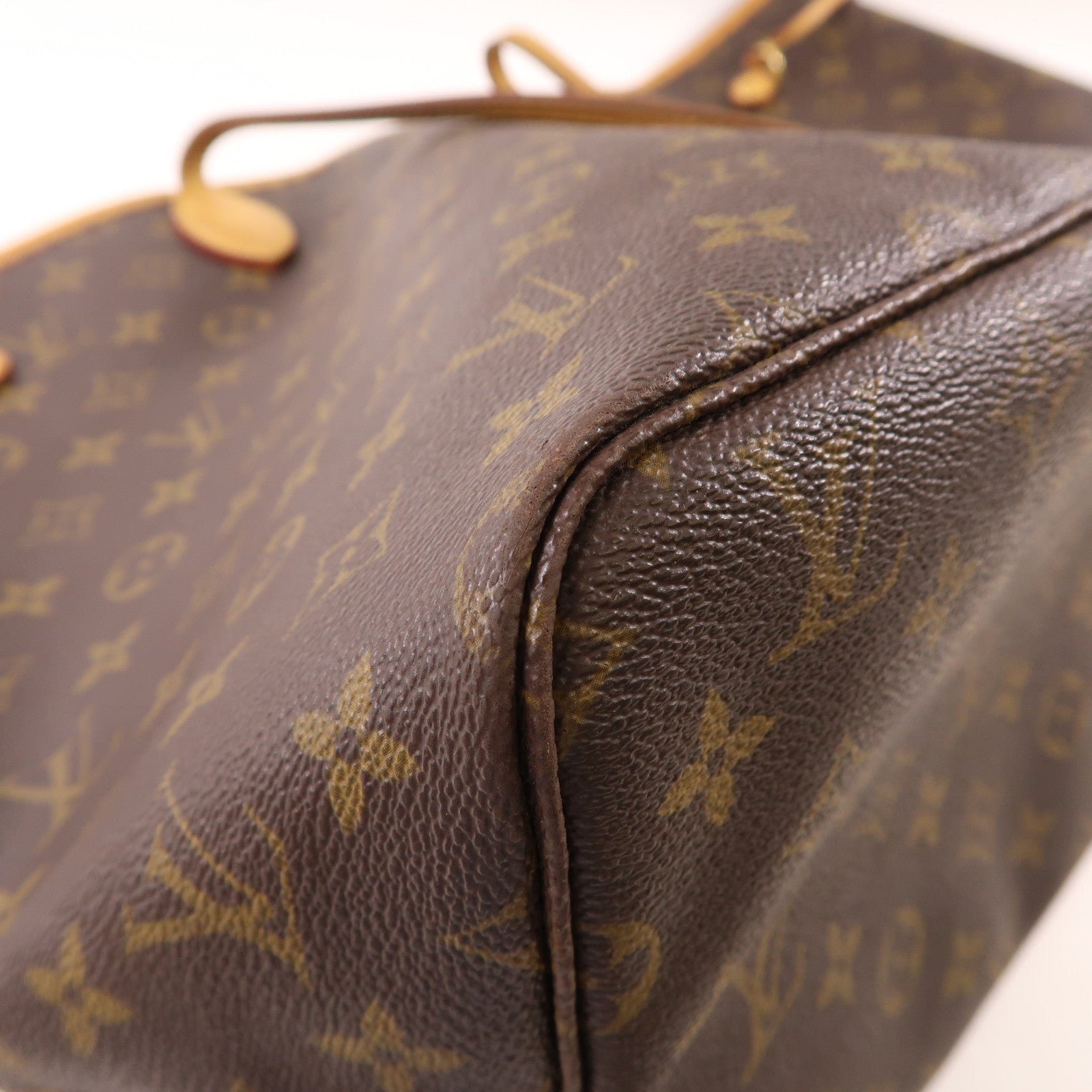 LOUIS VUITTON Monogram Neverfull GM金扣手挽袋棕色