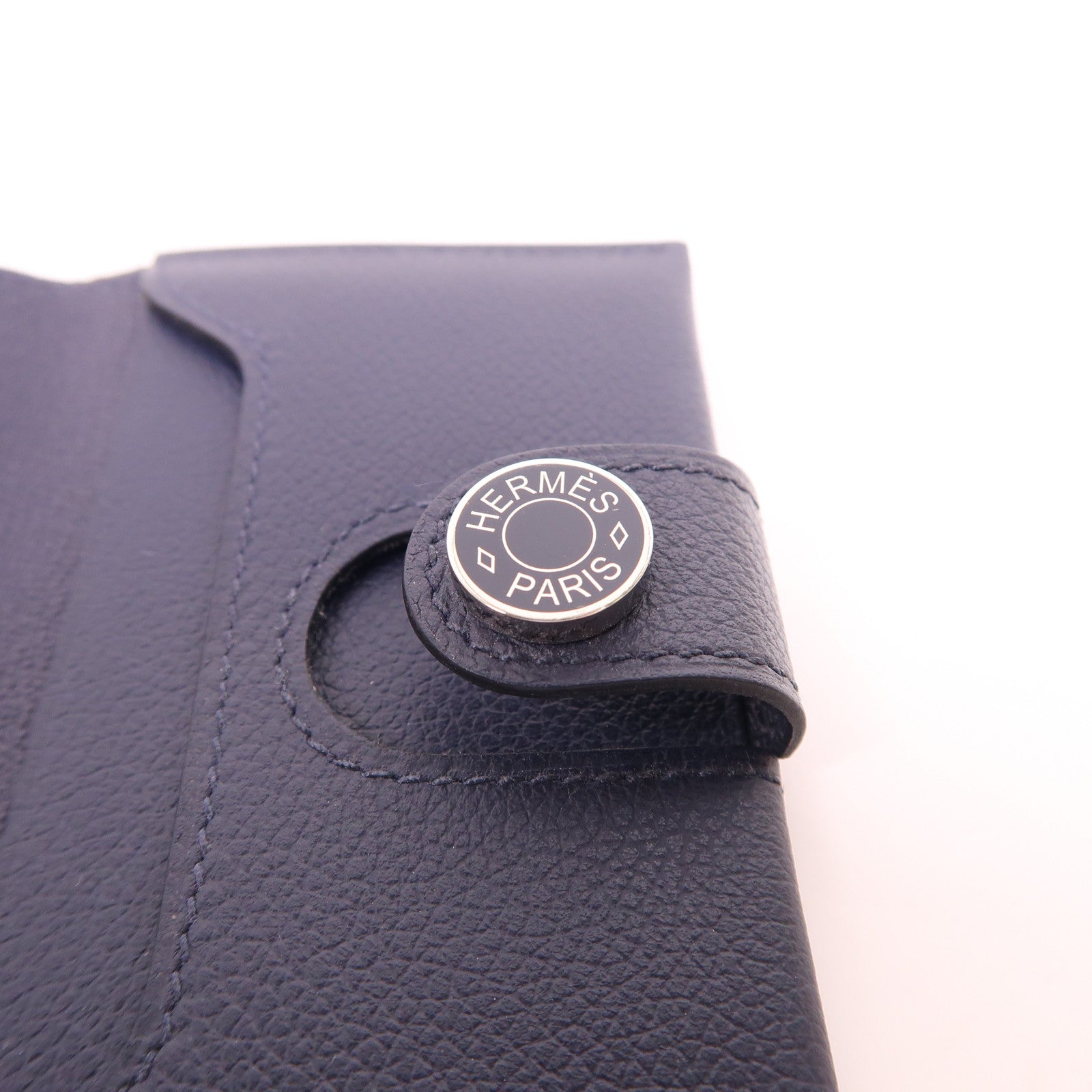 HERMES Evercolor皮革Dogon Card Case銀扣卡片套Navy