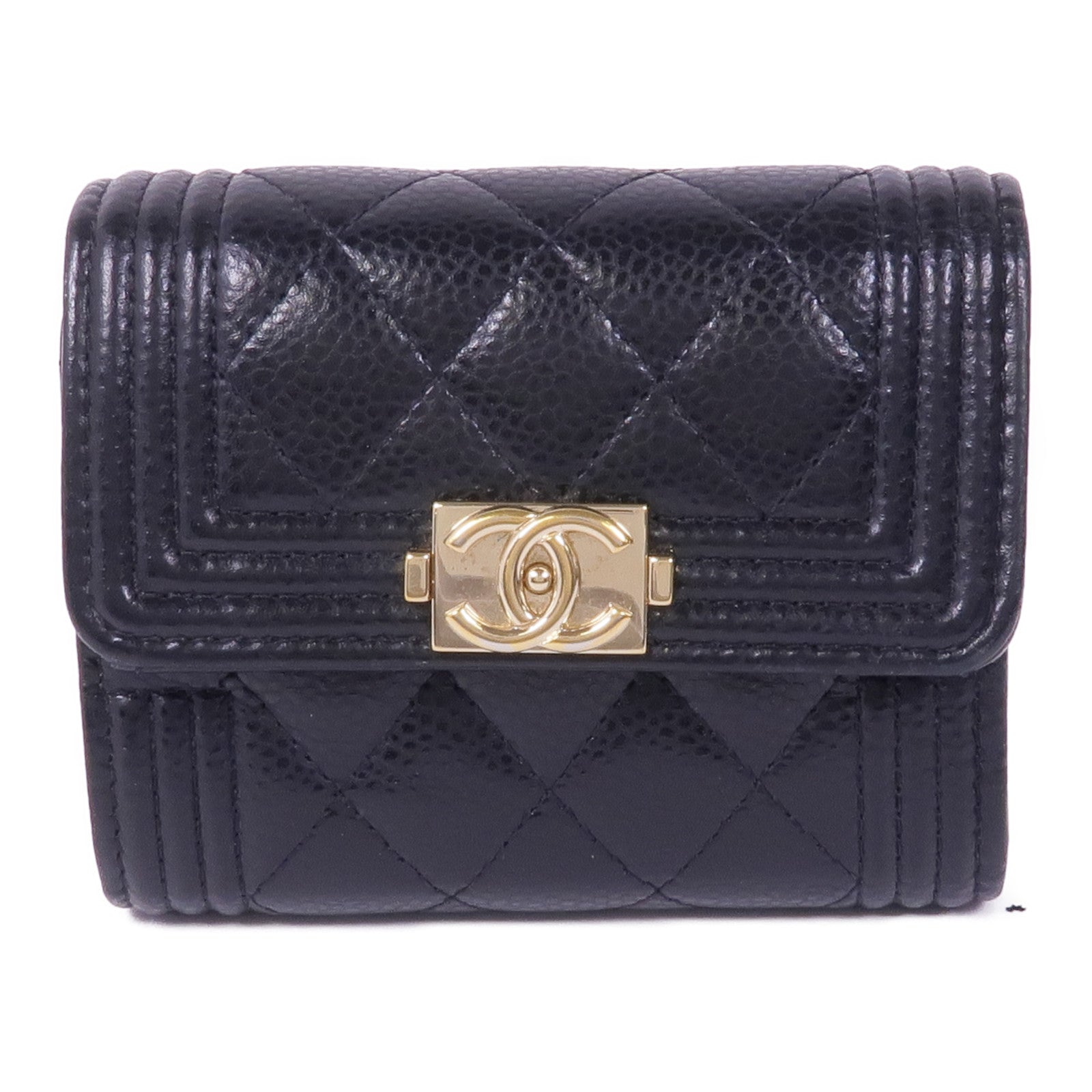 CHANEL 牛皮皮革Boy Wallet金扣錢包