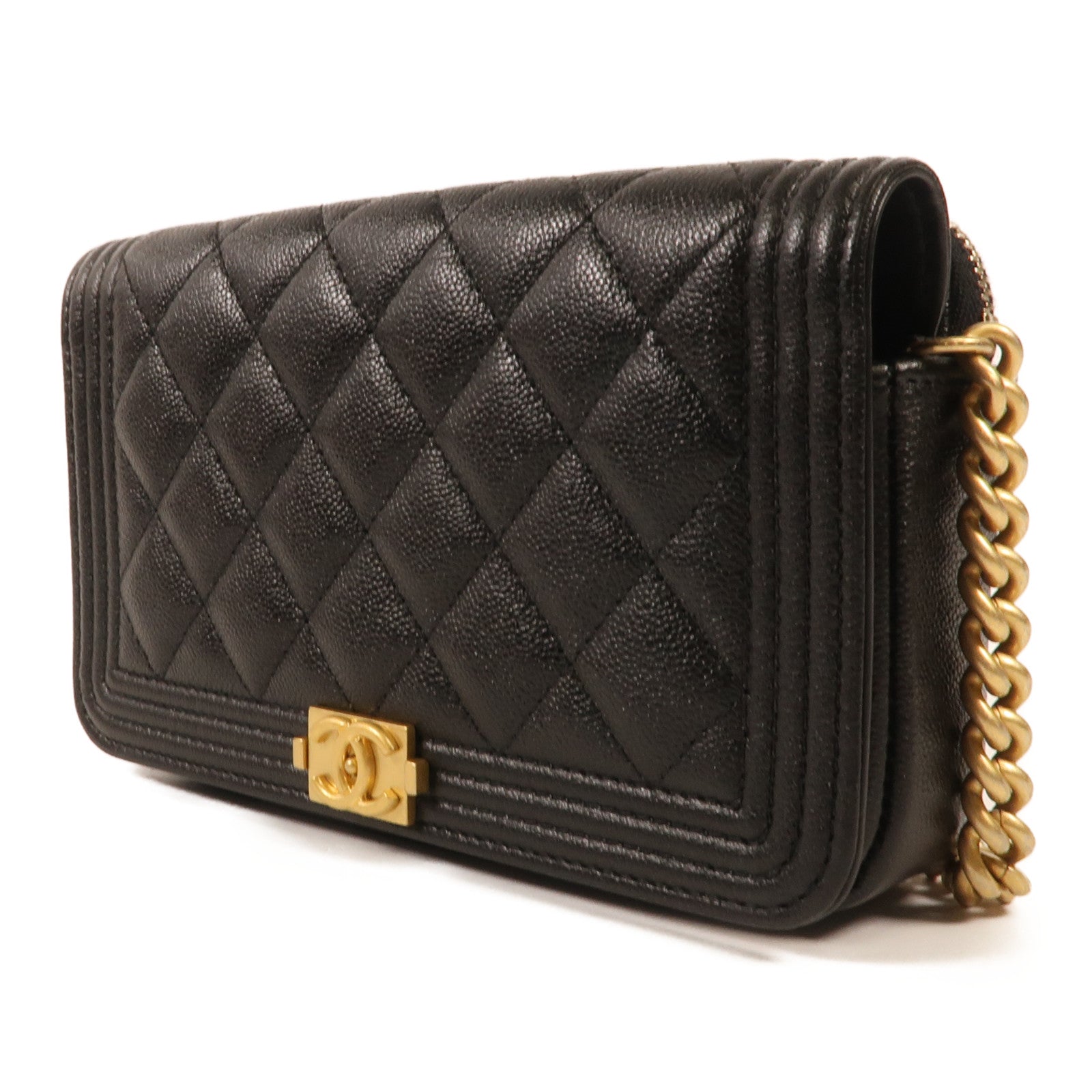 CHANEL 牛皮皮革Boy WOC Wallet On Chain金扣鏈帶肩背袋