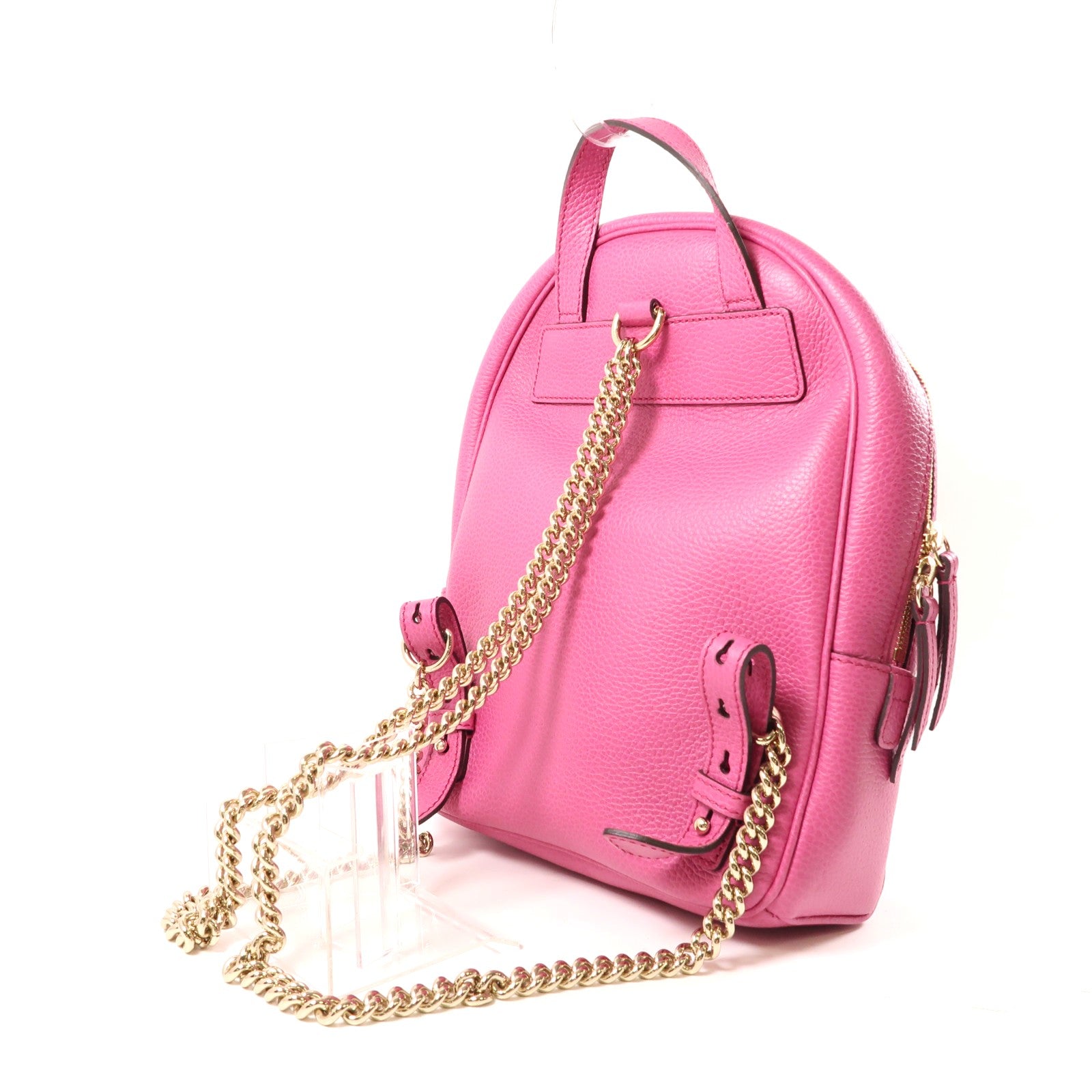 GUCCI 牛皮皮革Backpack金扣鏈帶背包桃紅色