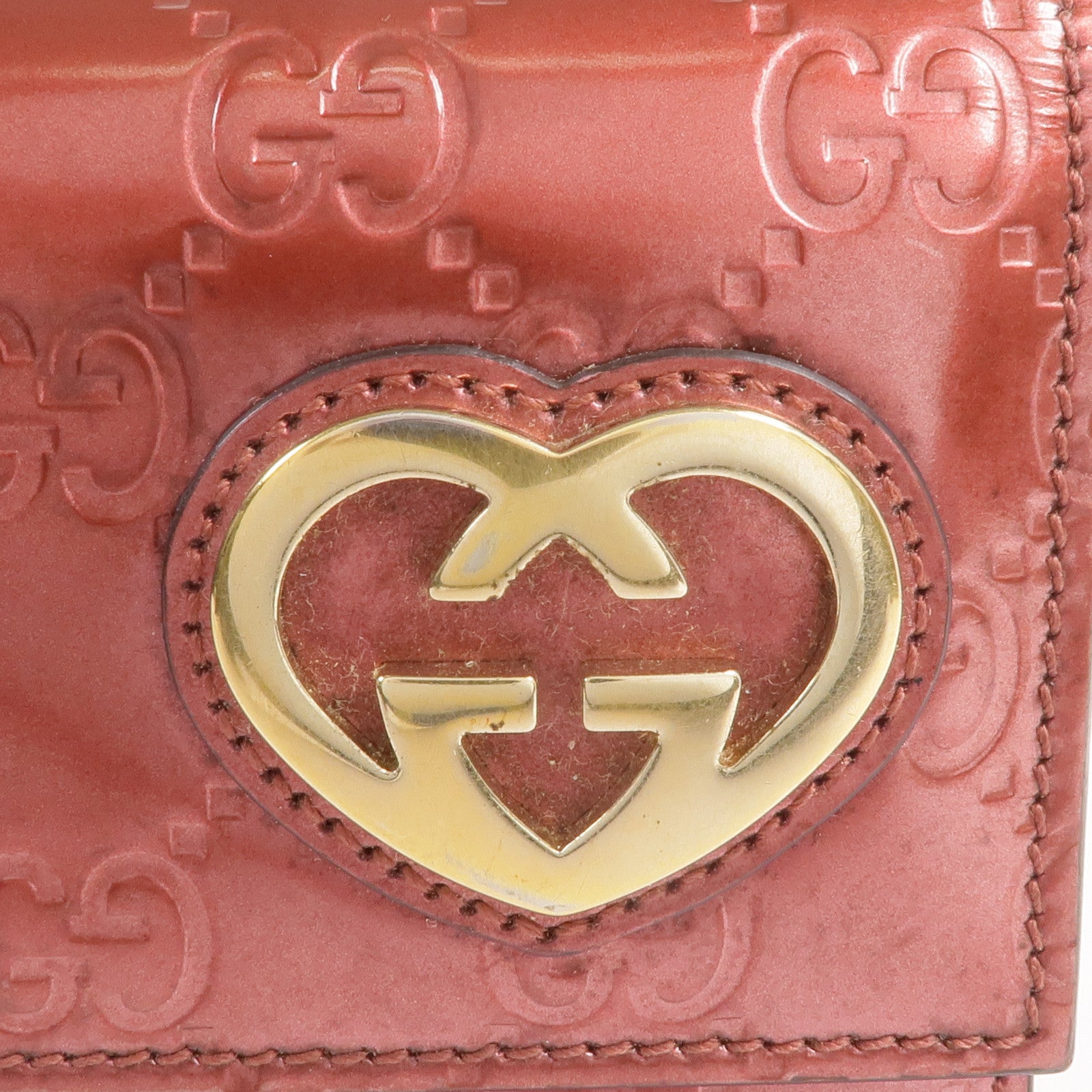 GUCCI 漆皮皮革Lovely Heart Continental Wallet金扣長錢包