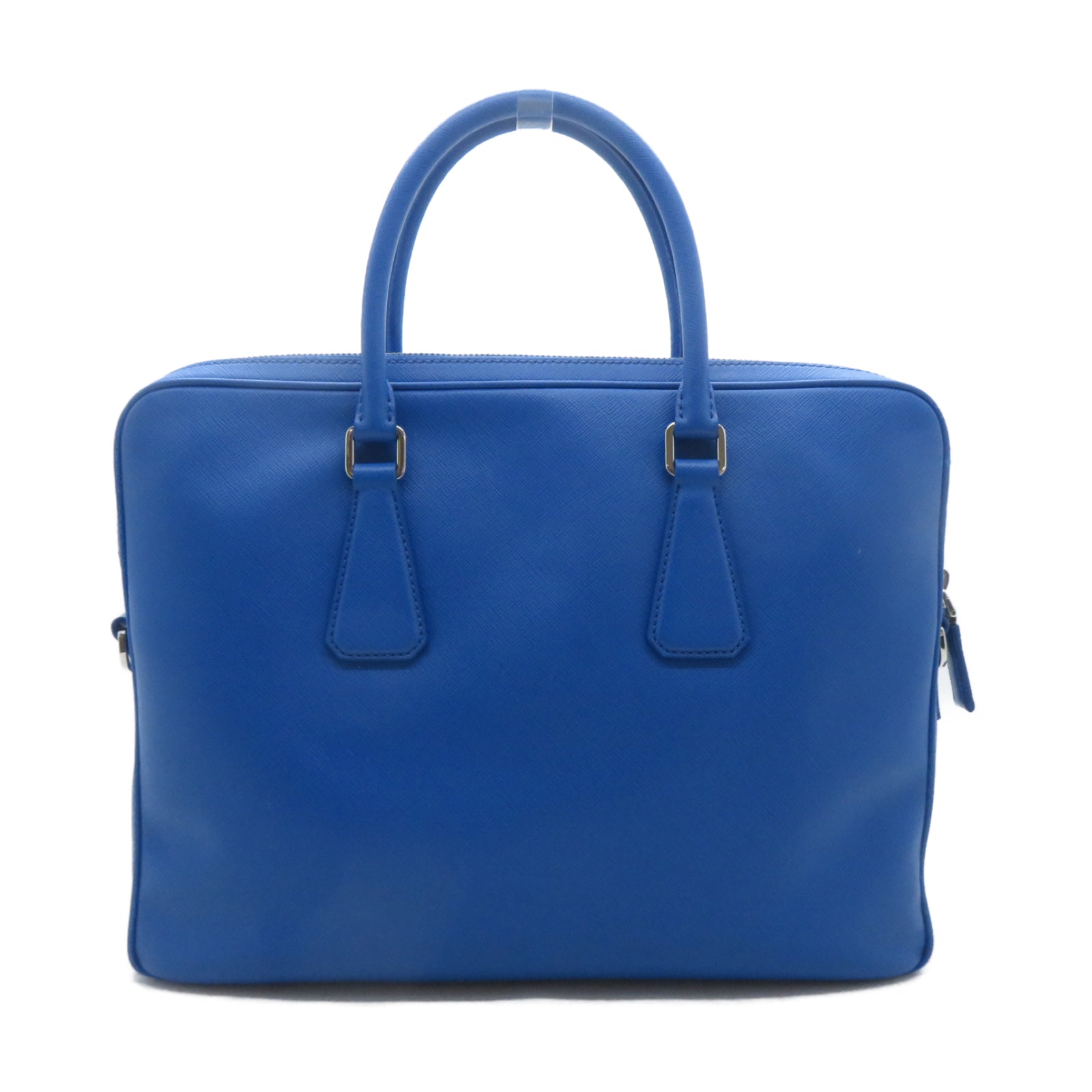 PRADA 【激減優惠】Saffiano皮革Business Bag銀扣公事包藍色