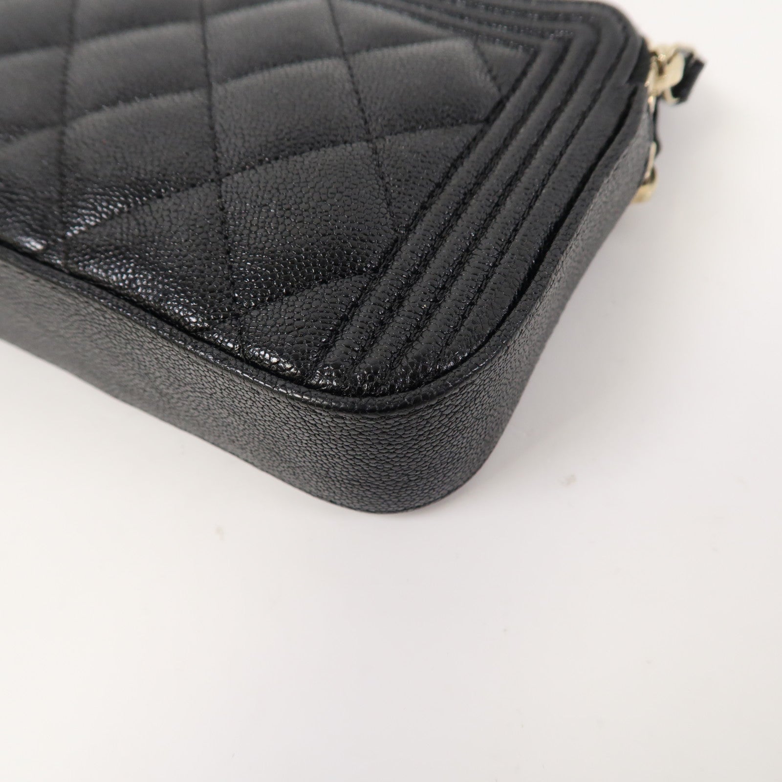 CHANEL 菱格牛皮皮革Boy Chanel WOC Double Zip Clutch金扣鏈帶肩背袋黑色