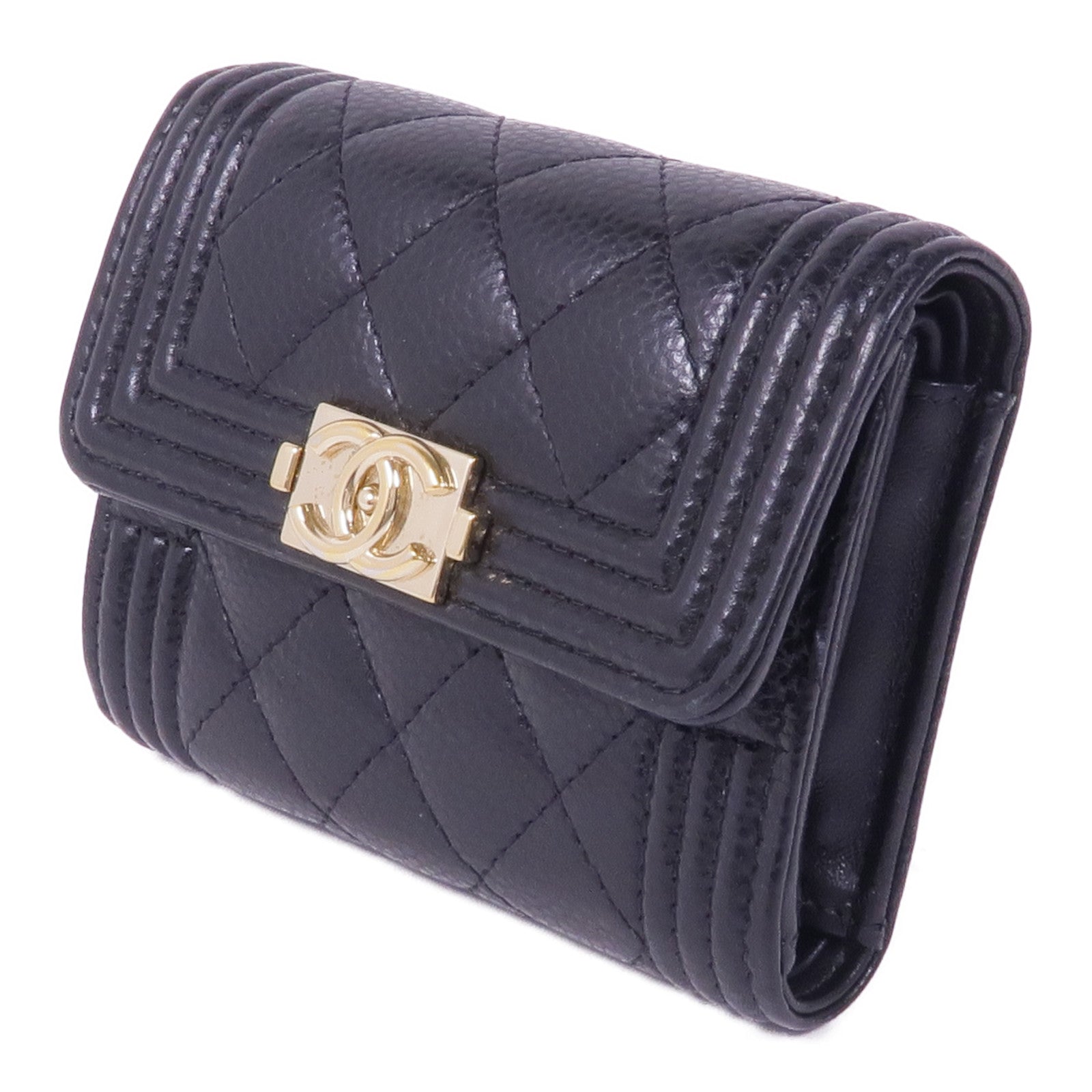 CHANEL 牛皮皮革Boy Wallet金扣錢包