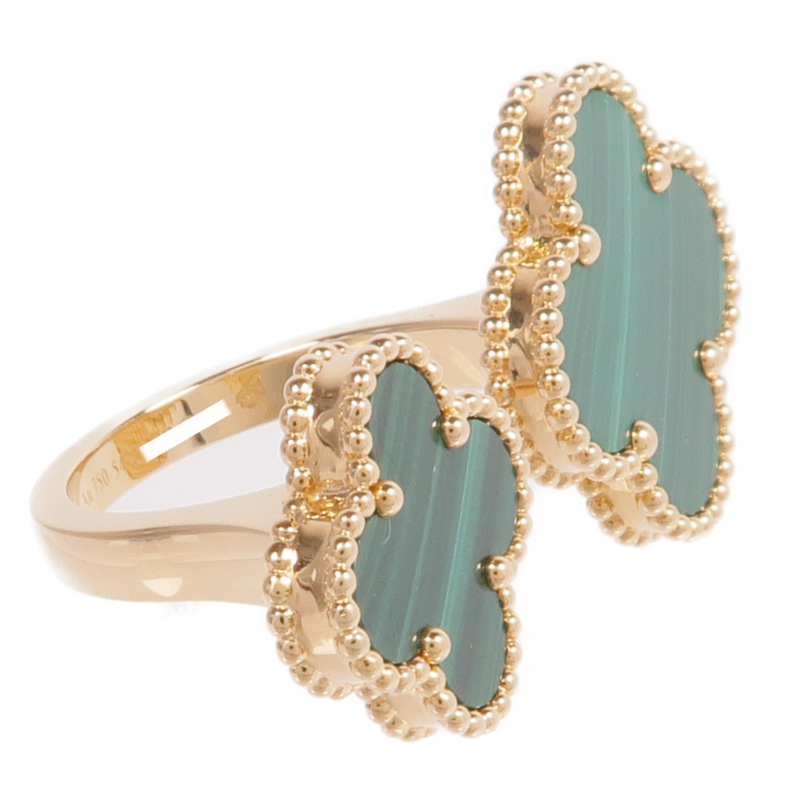 Van Cleef & Arpels 【激減優惠】18K黃金Magic Alhambra Between the Finger Ring孔雀石戒指VCA#54/US#6.75