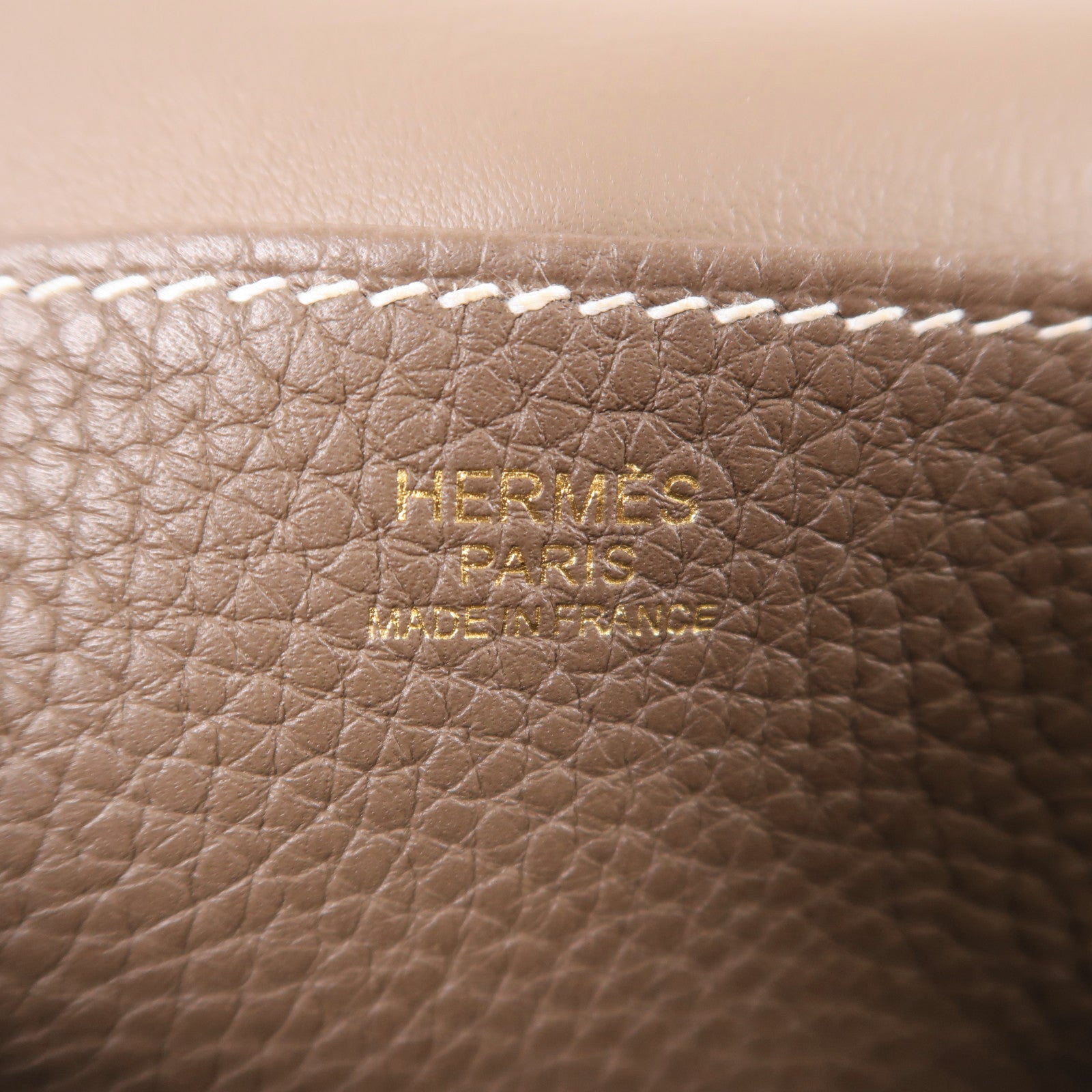 HERMES Clemence皮革Halzan 25金扣手挽肩背兩用袋Etoupe