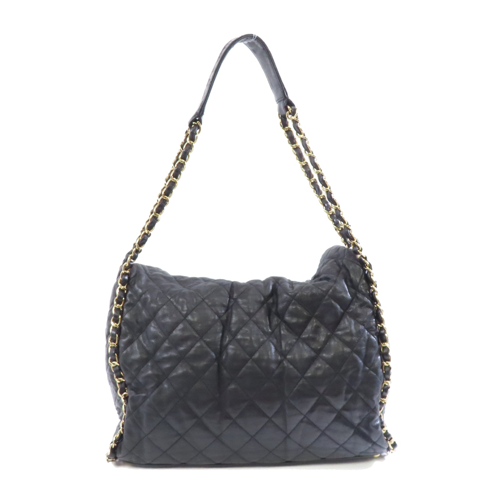 CHANEL 菱格牛皮皮革Shoulder Bag金扣鏈帶肩背袋黑色