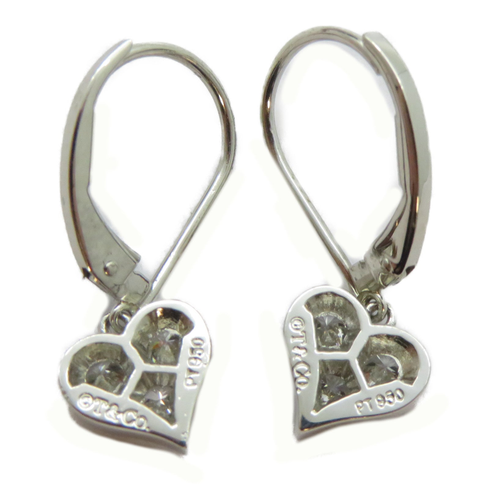 TIFFANY＆CO PT950鉑金Heart Diamond Earrings鑽石耳環