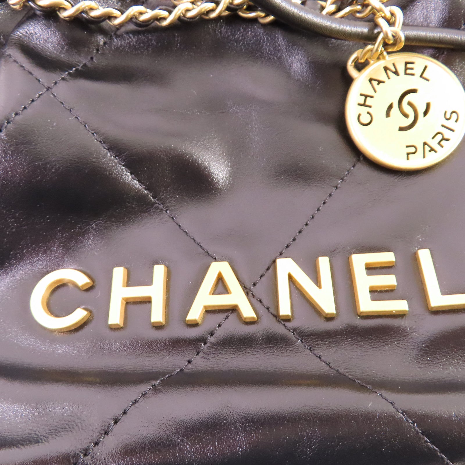 CHANEL 菱格牛皮皮革Chanel 22 Mini 2Way Chain Shoulder Bag金扣手挽肩背兩用袋黑色