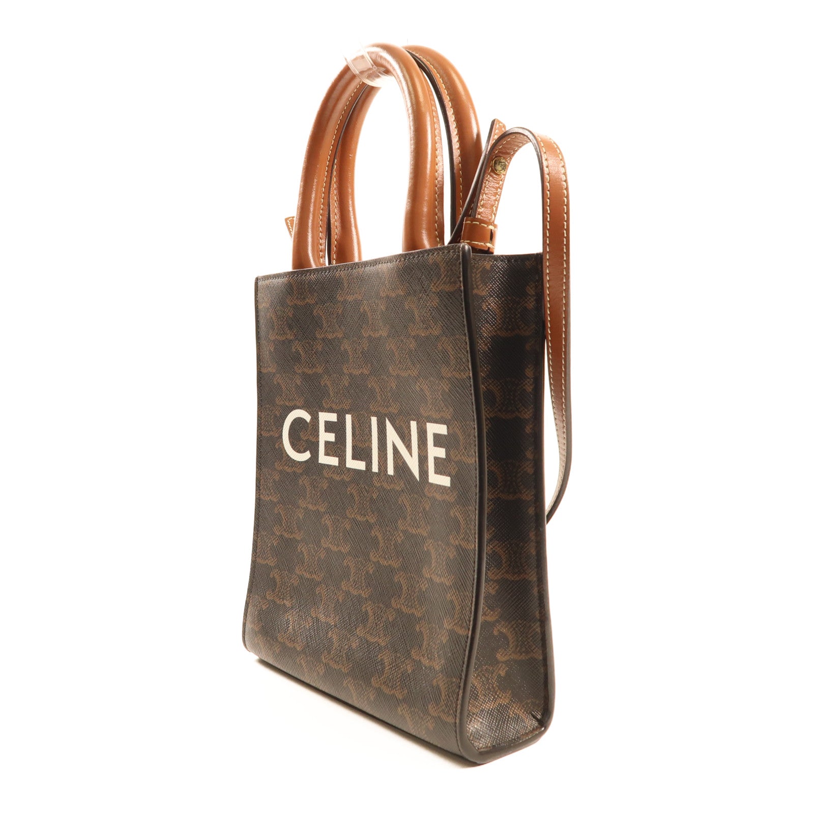 CELINE 塗層帆布Mini Vertical Cabas Tote金扣手挽肩背兩用袋