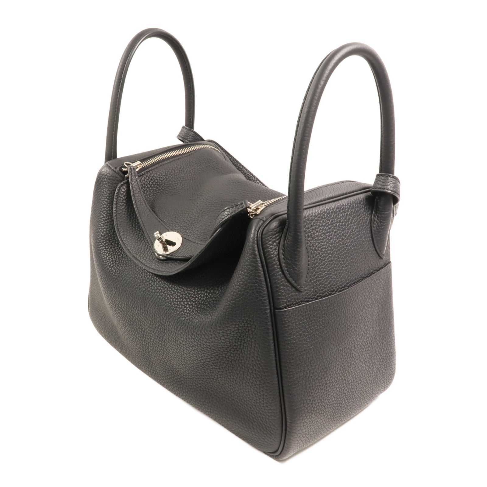 HERMES Clemence皮革Lindy 30銀扣手挽肩背兩用袋Noir